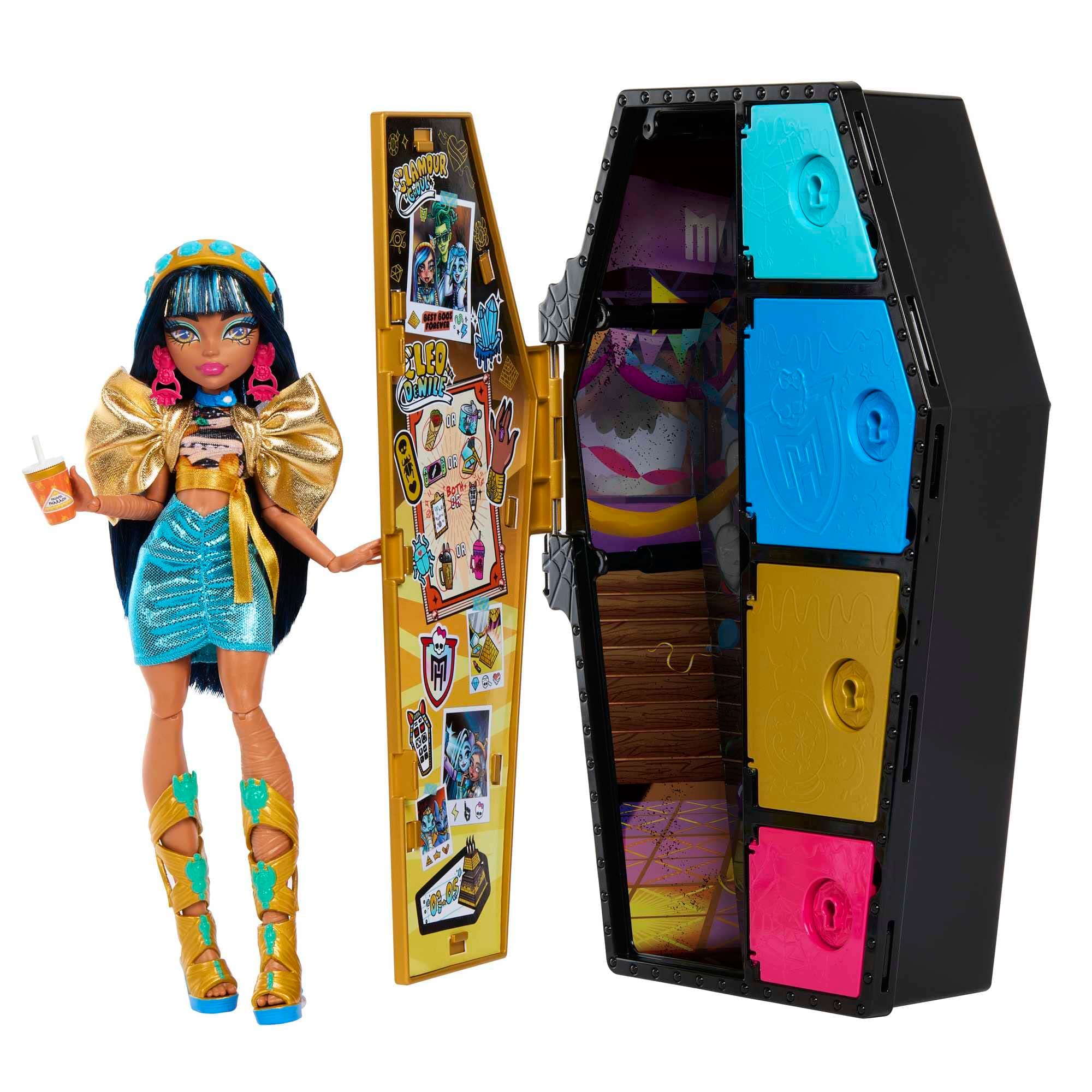 Monster High Skulltimate Secrets Doll & Clothes Accessories Set, Cleo De Nile with Dress-Up Locker & 19+ Surprises