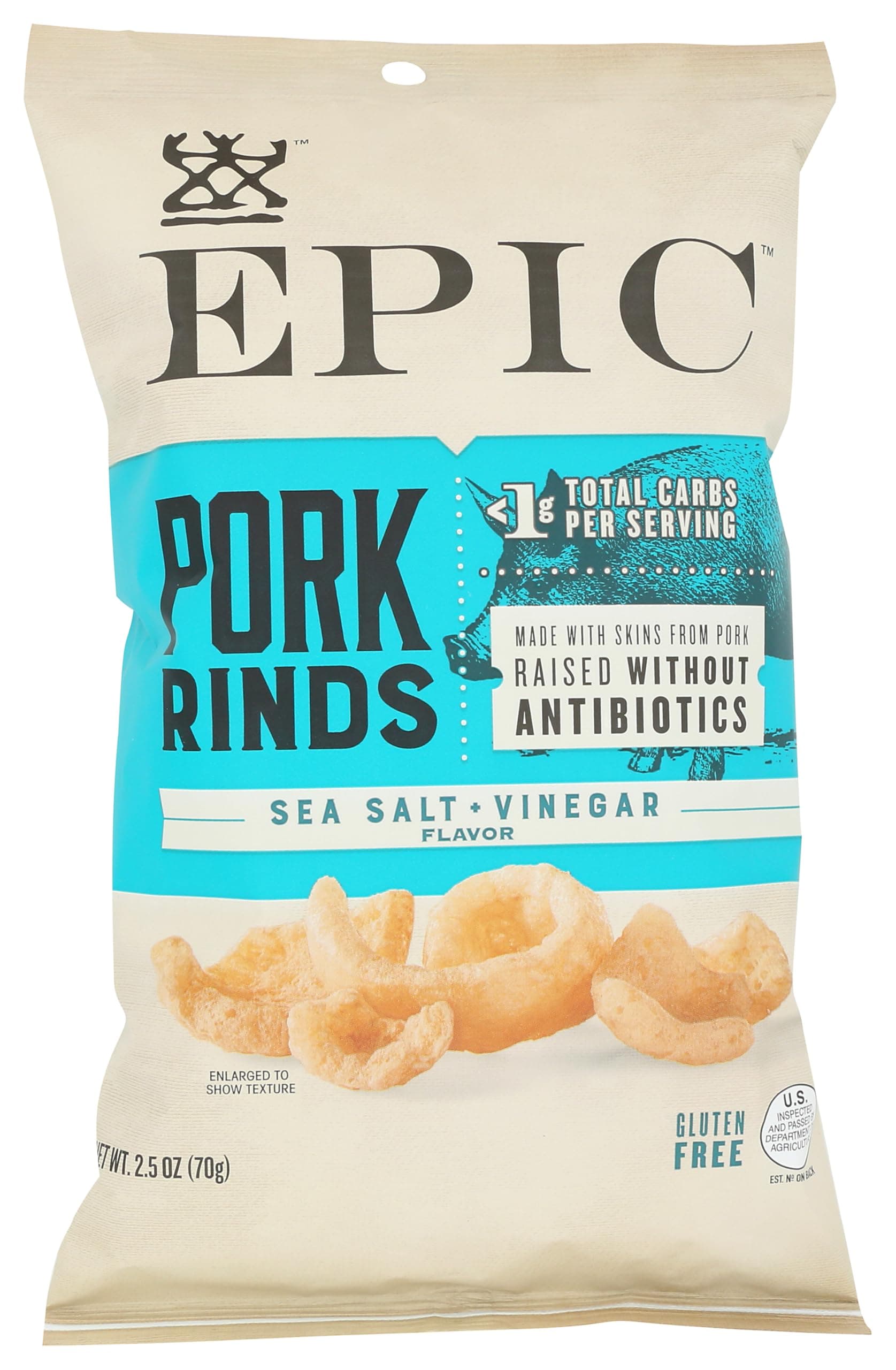 EPIC Sea Salt and Vinegar Pork Rinds, Keto Friendly, Protein Snacks, 2.5 oz