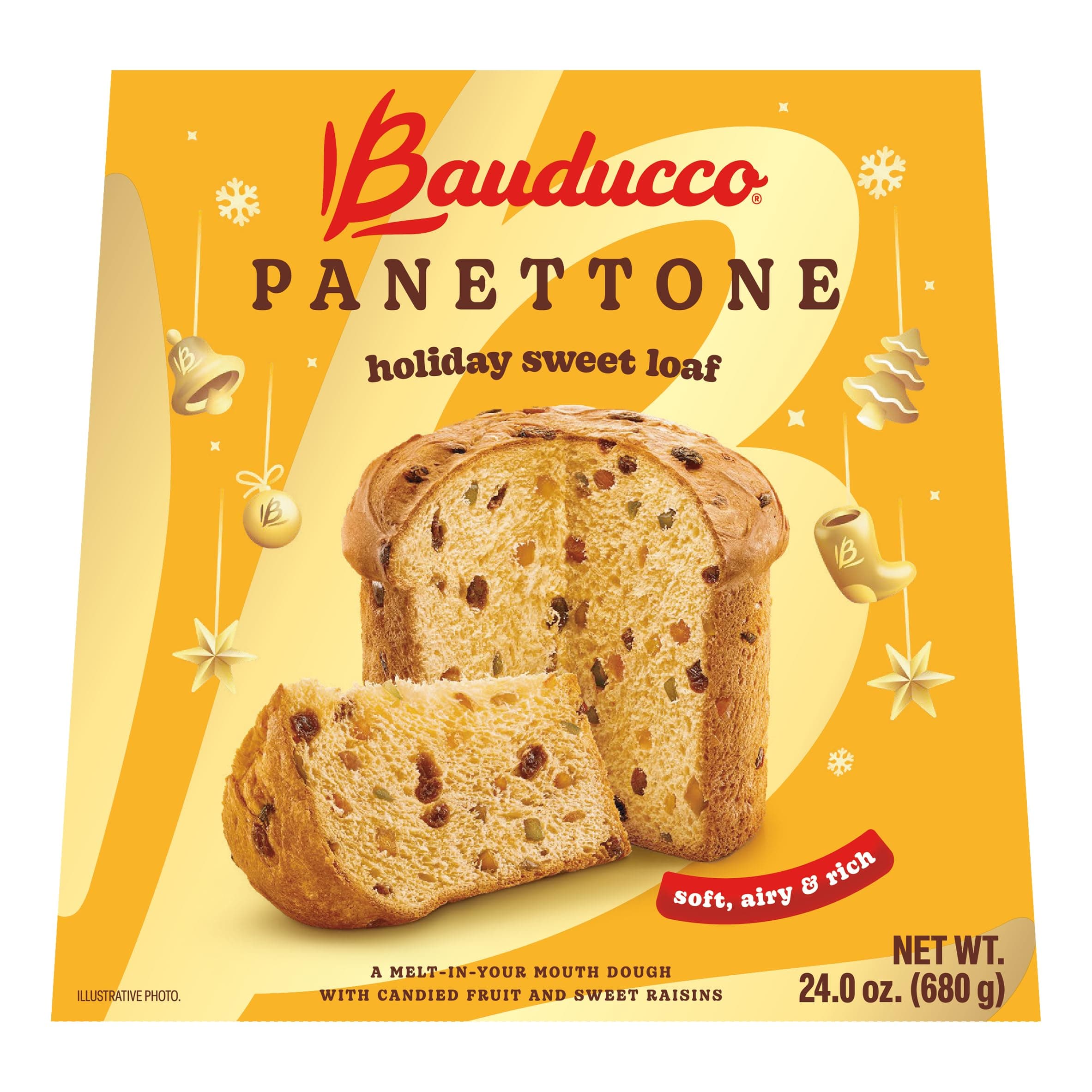 Classic Panettone, 24.0 oz (Pack of 1) - Soft and Moist Bread with Candied Fruit and Raisins - Traditional Italian Slow Rise Dough Recipe