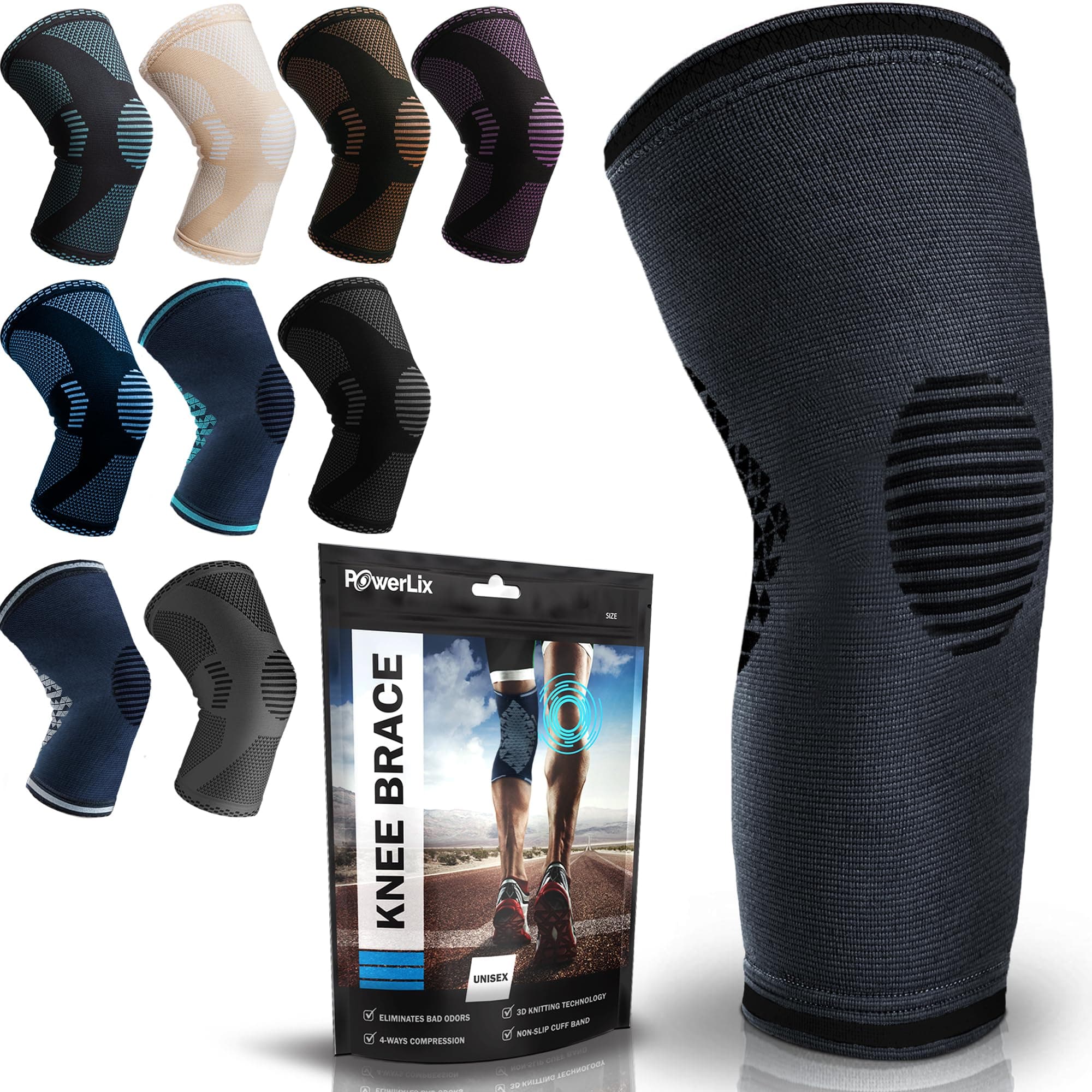 POWERLIX Leg Sleeve - Best Knee Brace for Leg Pain for Men & Women Knee Support for Running, Basketball, Weightlifting, Gym, Workout, Sports –Please Check Sizing Chart