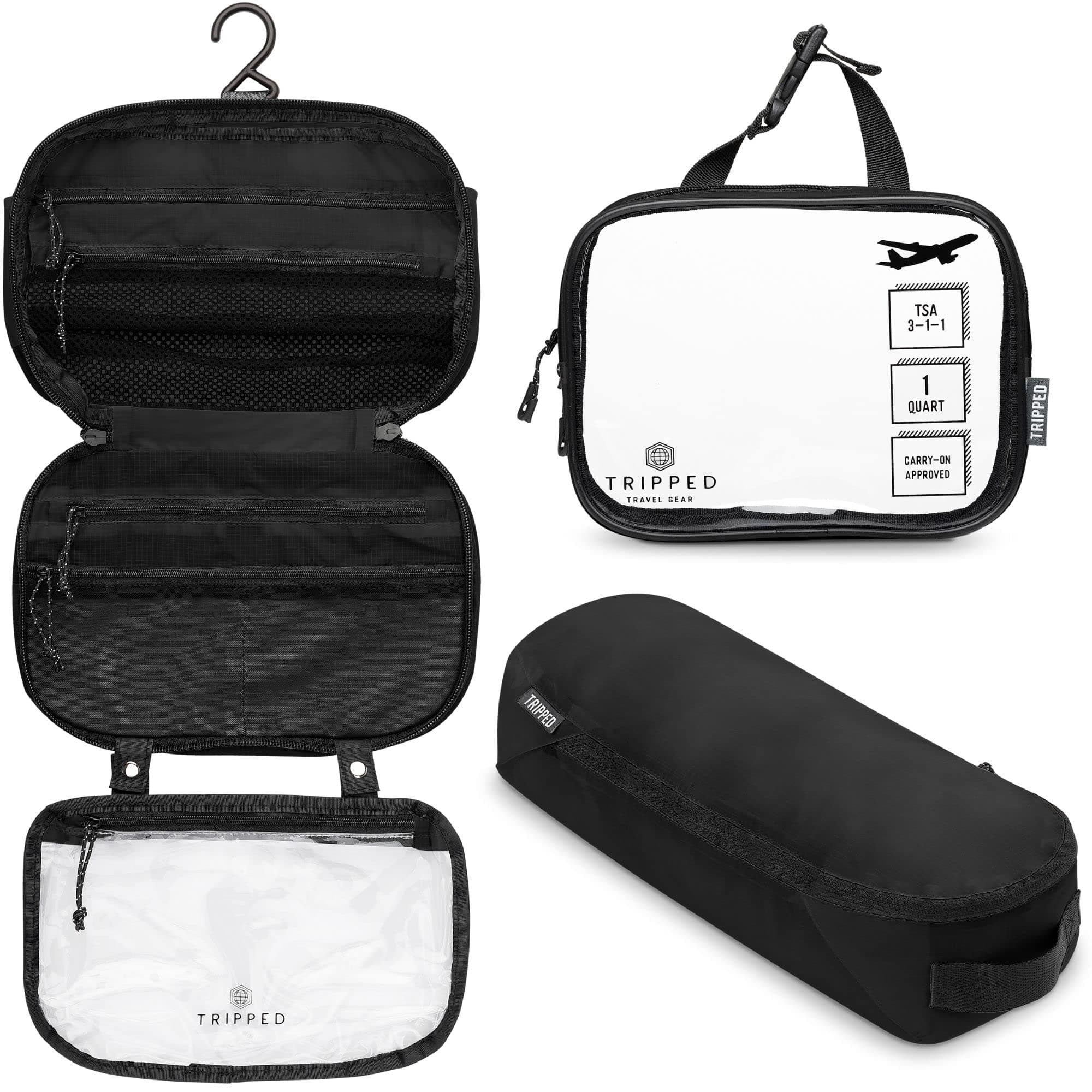 Toiletry Bag Set: Hanging Travel Toiletry Bag + 311 TSA Cosmetic Liquid Bag + Ultralight Accessory Organizer Bag