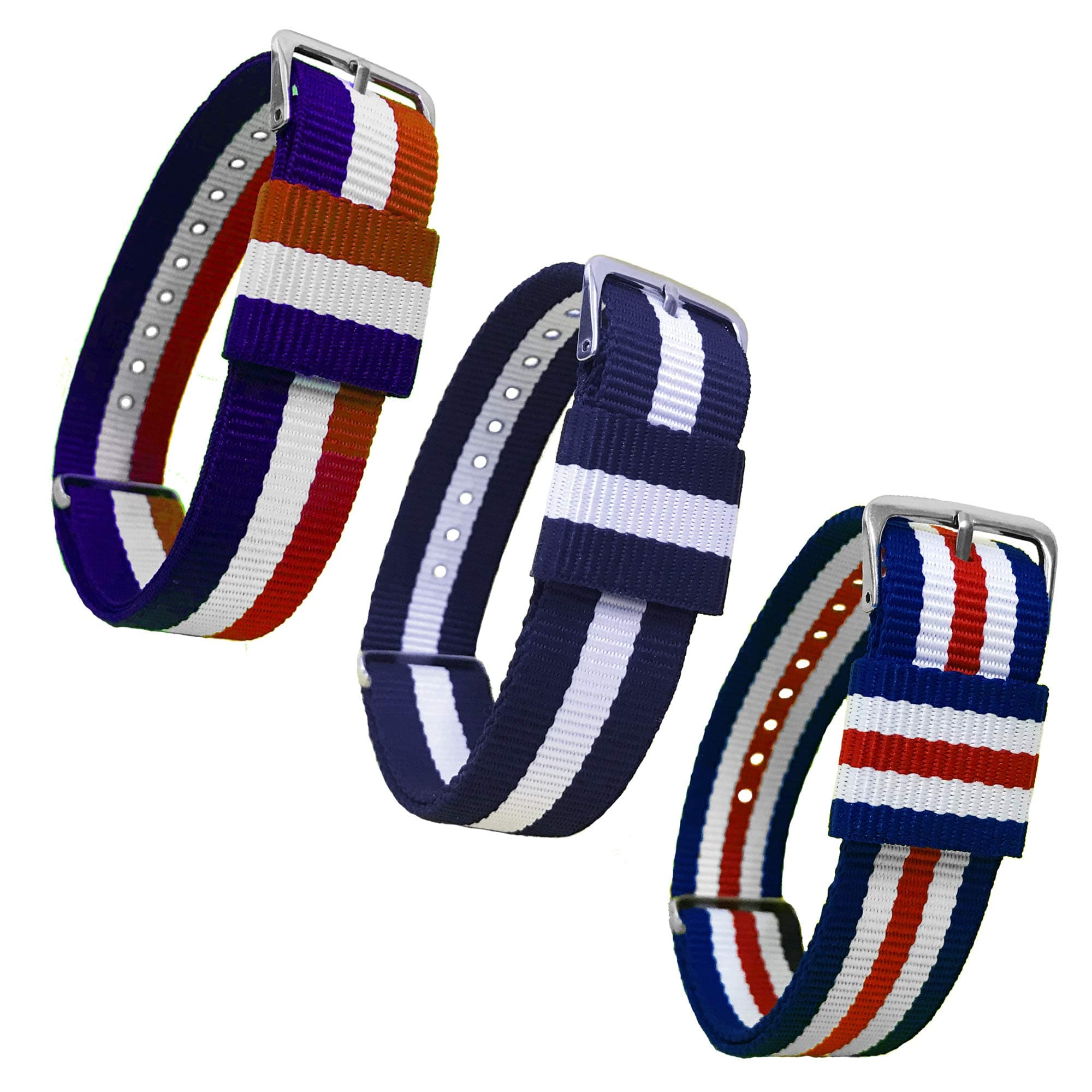20mm NATO Nylon Watch Straps (Red/White/Blue/White/Red)