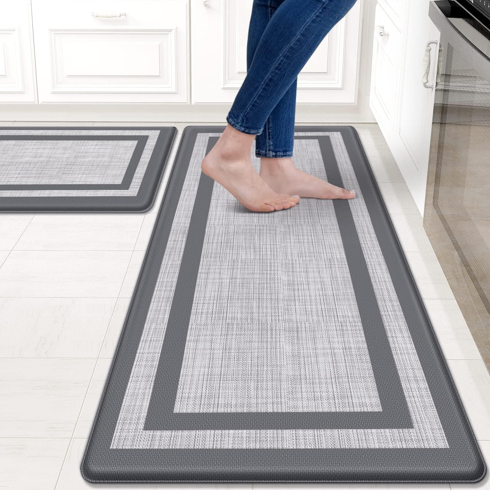 Kitchen Mats Set of 2,Cushioned Anti-Fatigue Non-Skid Rug Sets Ergonomic Comfort Standing Mat for Kitchen, Floor, Office, Sink, Laundry, Gray and Gray