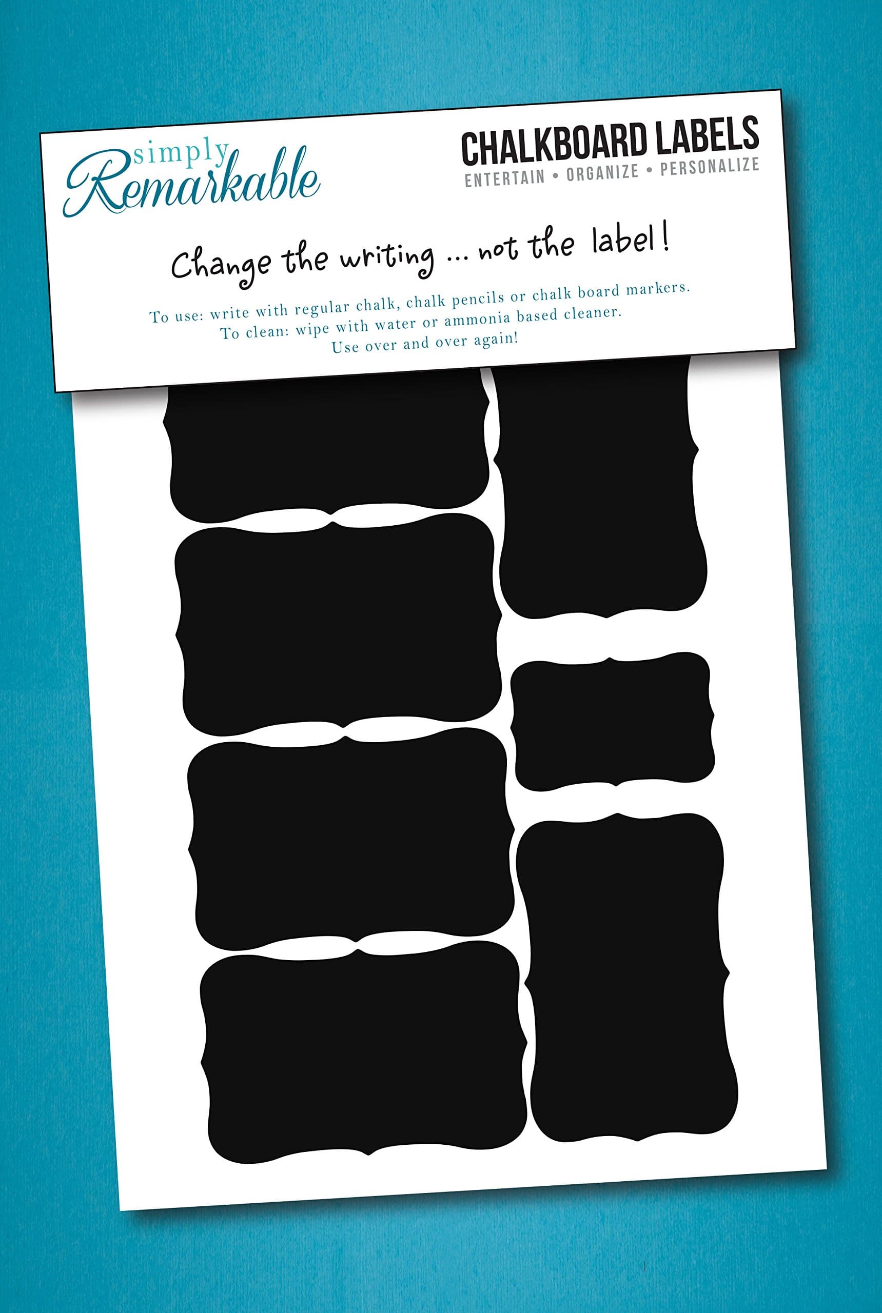Reusable Chalk Labels - 12 Fancy Rectangle Shape 3.2" x 2" Adhesive Chalkboard Stickers, Labels are Dishwasher Safe with Semi-Permanent Adhesive and Lightly Textured Writing Surface.