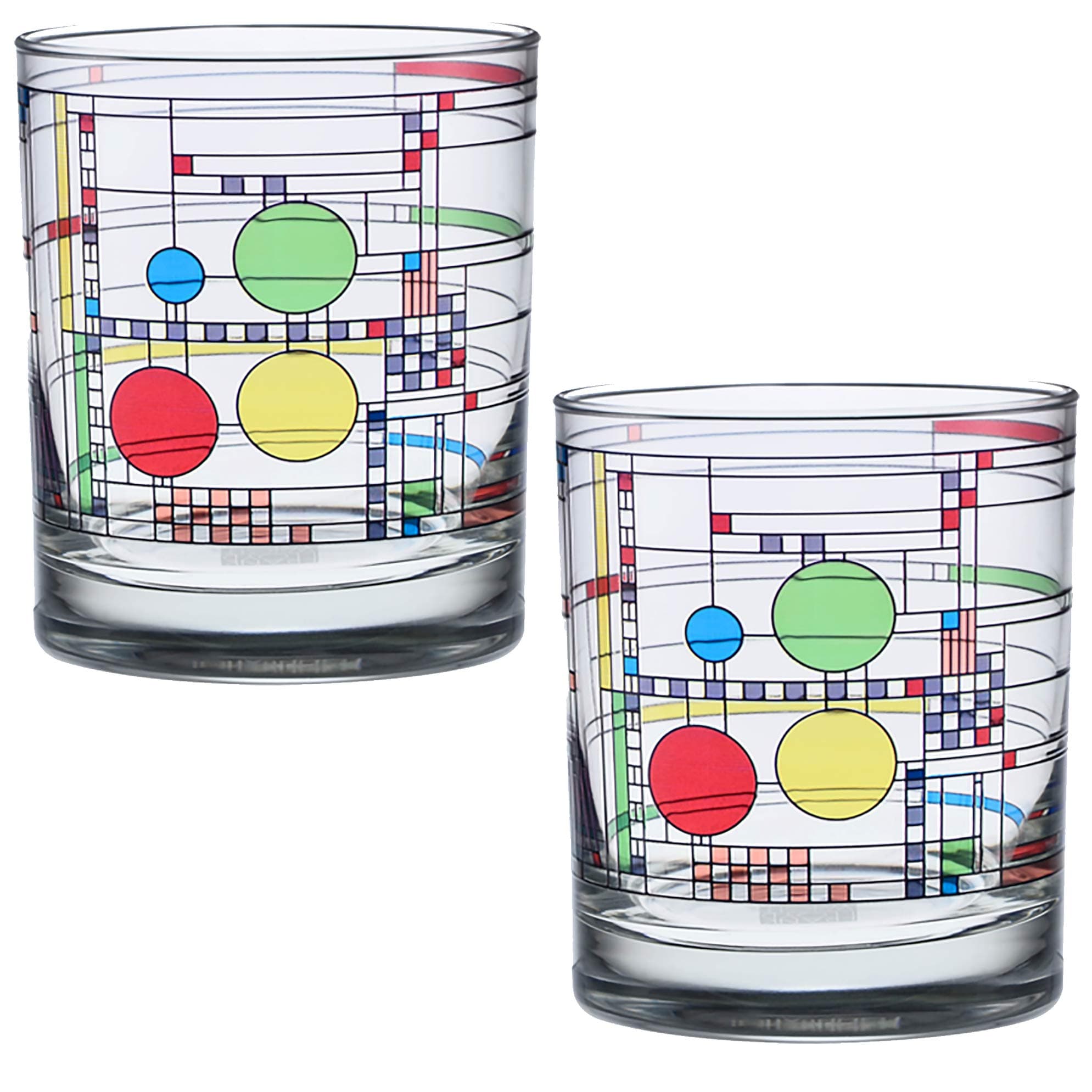 Culver Frank Lloyd Wright DOF Double Old Fashioned Glass 14-Ounce (Gift Boxed Set of 2, Coonley Playhouse)