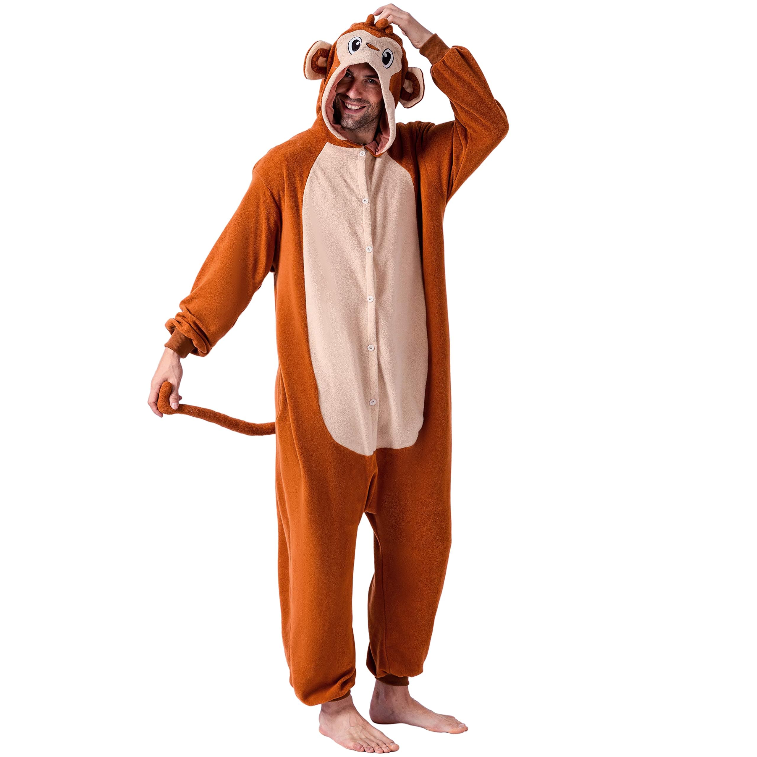 Spooktacular CreationsUnisex Adult Monkey Pajama Plush Monkey Costume with Hat and Tail for Dress Up Role Play Themed Party