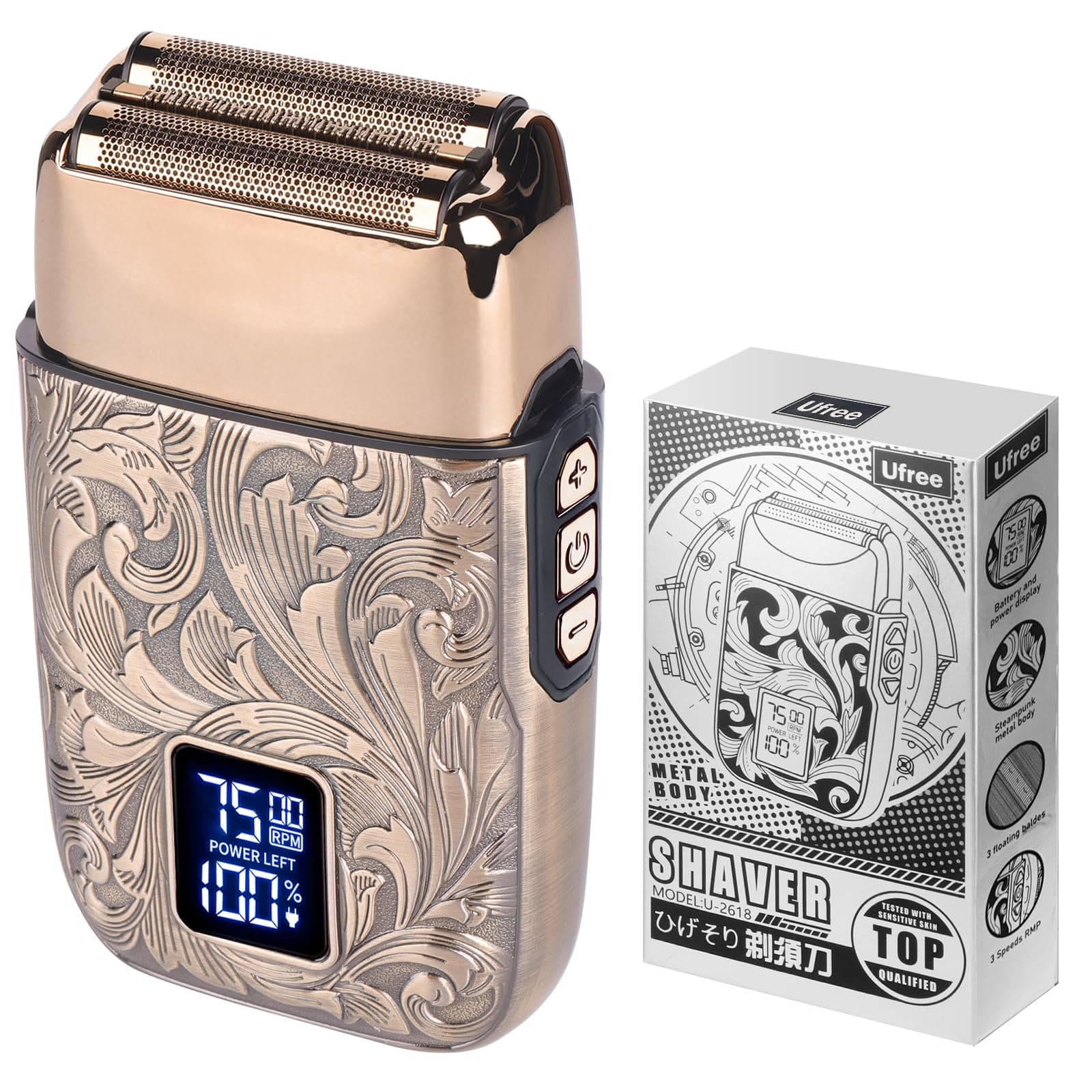 Ufree Electric Shaver for Men, Double Foil Shaver, 3 Adjustable Speeds Electric Razors, Head Shaver for Bald Men, Hair & Beard Trimmer with 2 Foil Head, Barber Supplies, Gifts for Fathers Husband