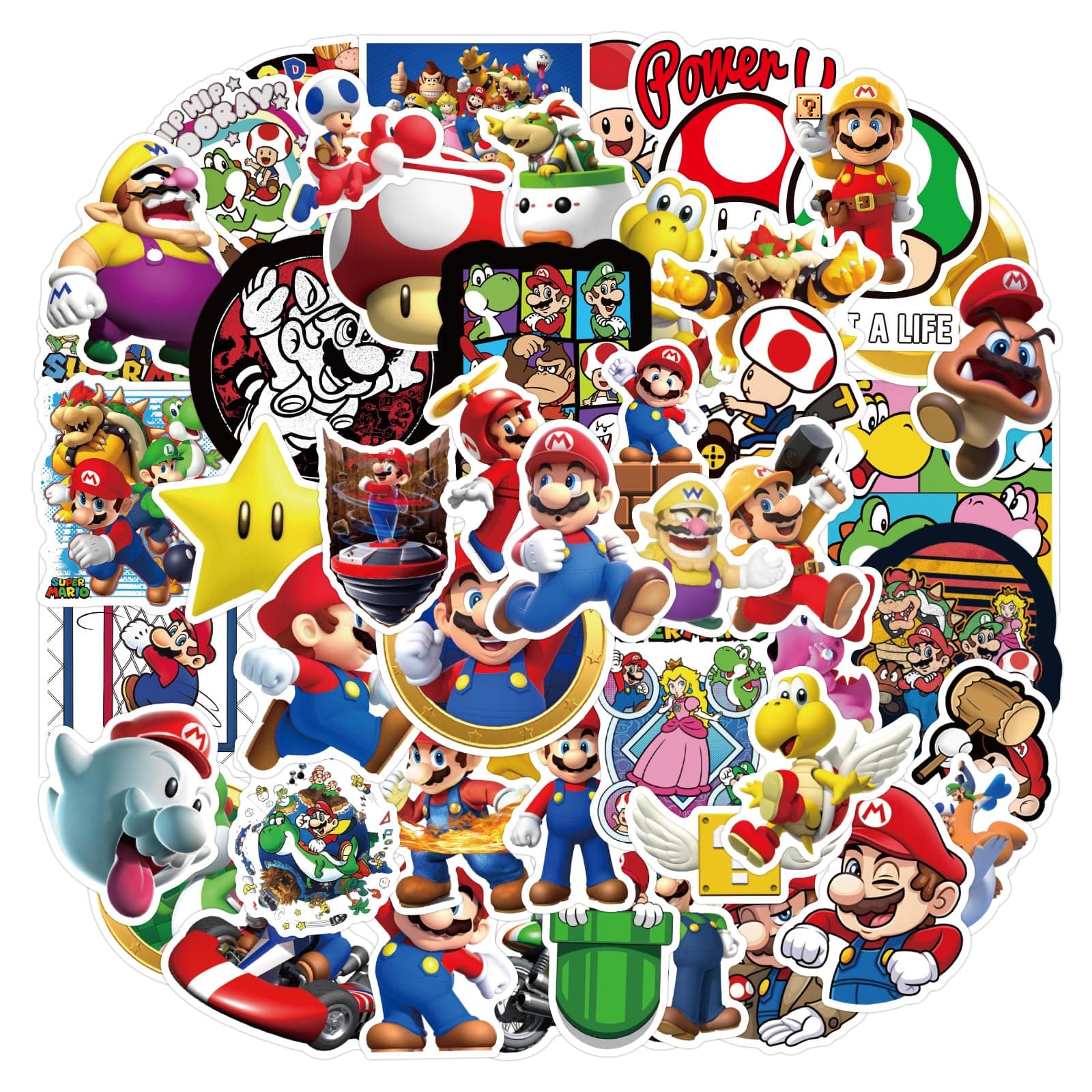 Mario Stickers Pack (52PCS) for Laptops Water Bottles Toys and Gifts for Teens,Girls,Perfect for Laptop,Hydro Flask,Phone,Skateboard,Travel| Extra Durable Vinyl