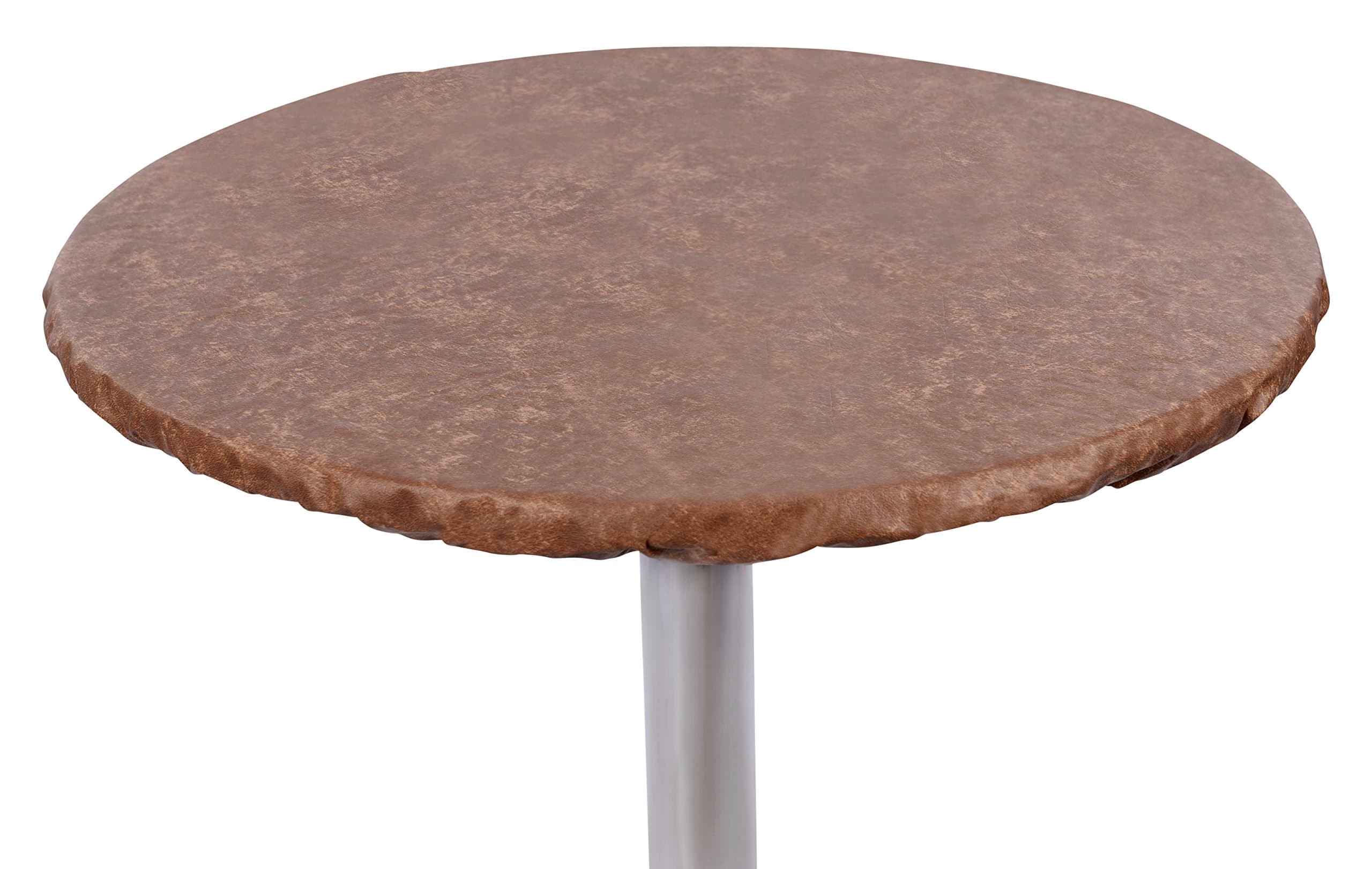 Yourtablecloth Heavy Duty Vinyl Round Fitted Tablecloth (Table Cover) with Flannel Backing Vibrant Colors Elasticized Tablecloth Great for Indoor and Outdoor Dining and Playing Cards 48” Camel Print