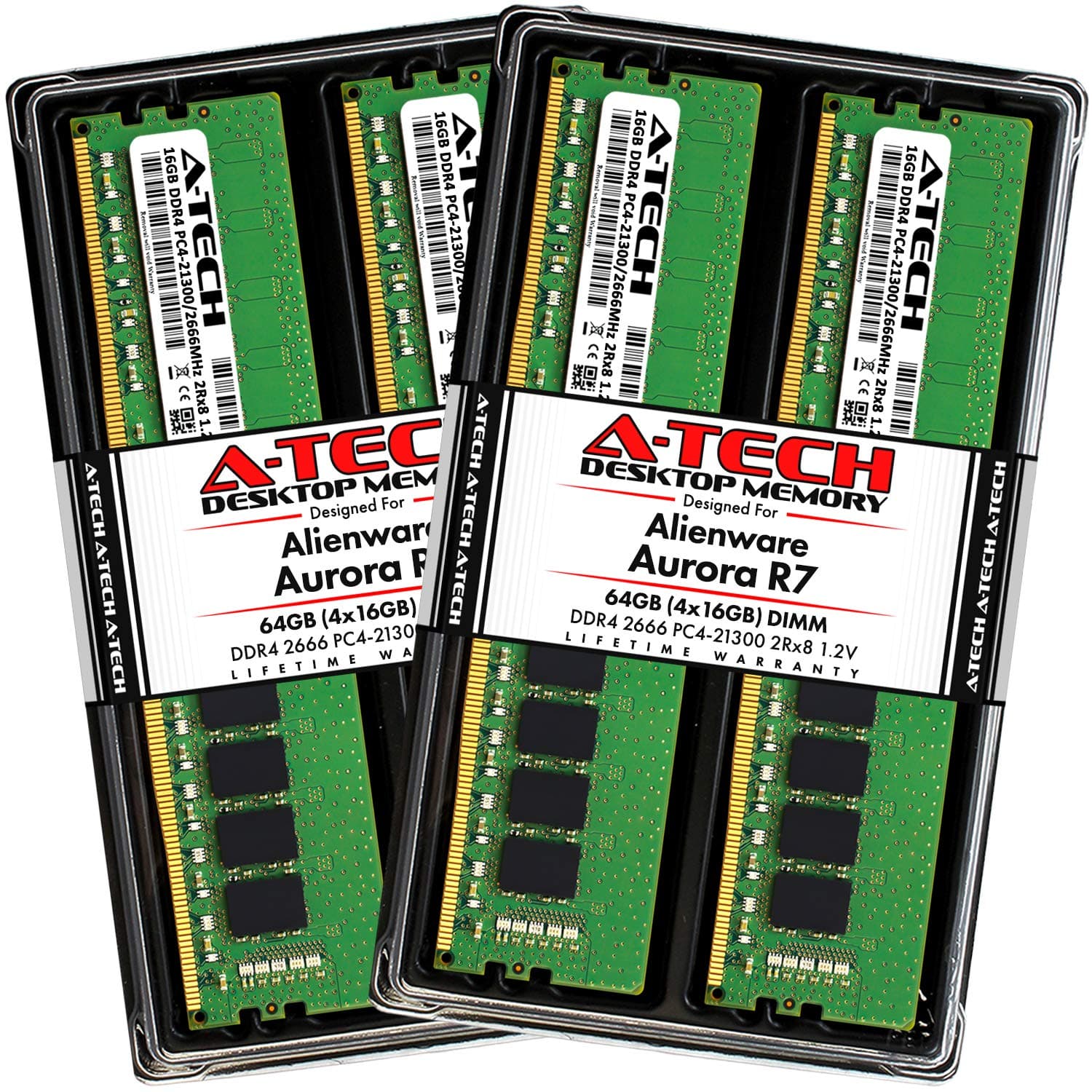 A-Tech64GB (4x16GB) RAM for Alienware Aurora R7 Desktop | DDR4 2666MHz DIMM PC4-21300 288-Pin CL19 1.2V Non-ECC Unbuffered Max Memory Upgrade Kit