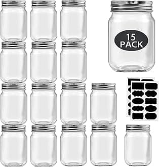 16 oz Mason Jars With Lids Regular Mouth 15 Pack-16oz Glass Jars with Silver Lids,Bulk Pint Clear Glass Jars For Meal Prep, Food Storage With 20 Labels