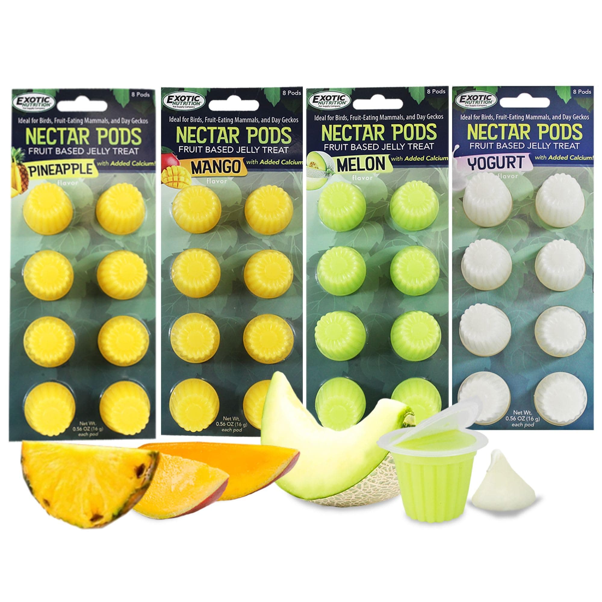 Nectar Pods (Variety 4 Pack) - Calcium-Fortified Jelly Fruit Treat - Sugar Gliders, Marmosets, Squirrels, Parrots, Cockatiels, Parakeets, Birds, Hamsters, Day Geckos, Kinkajous & Other Small Pets