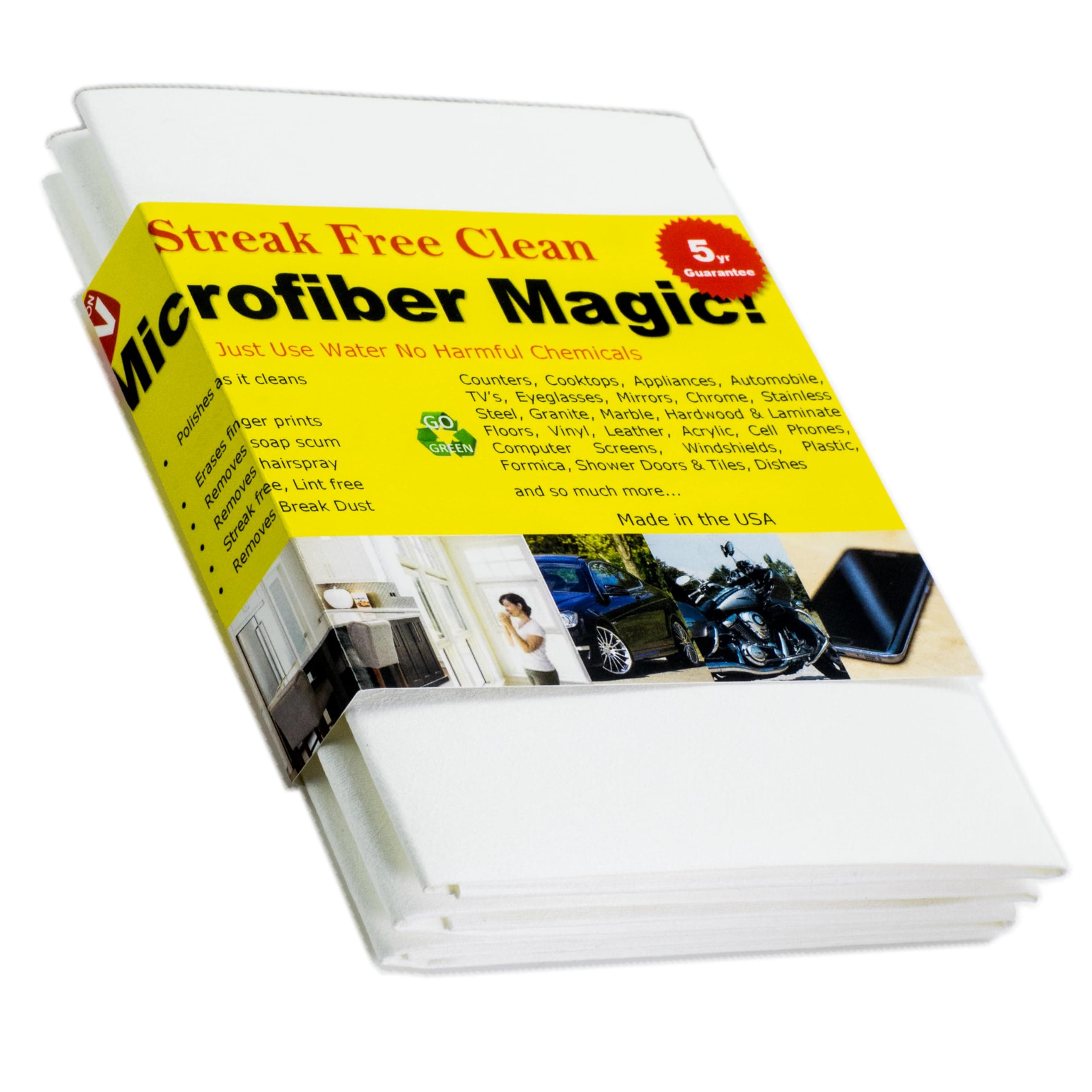 - Streak Free Cleaning Cloth 3 Pack Clean Any Surface with Just Water Eco Friendly Environmentally Safe Perfect for Window, Mirror, Kitchen, Counters, Appliances, Car, Cycle, TV Screen