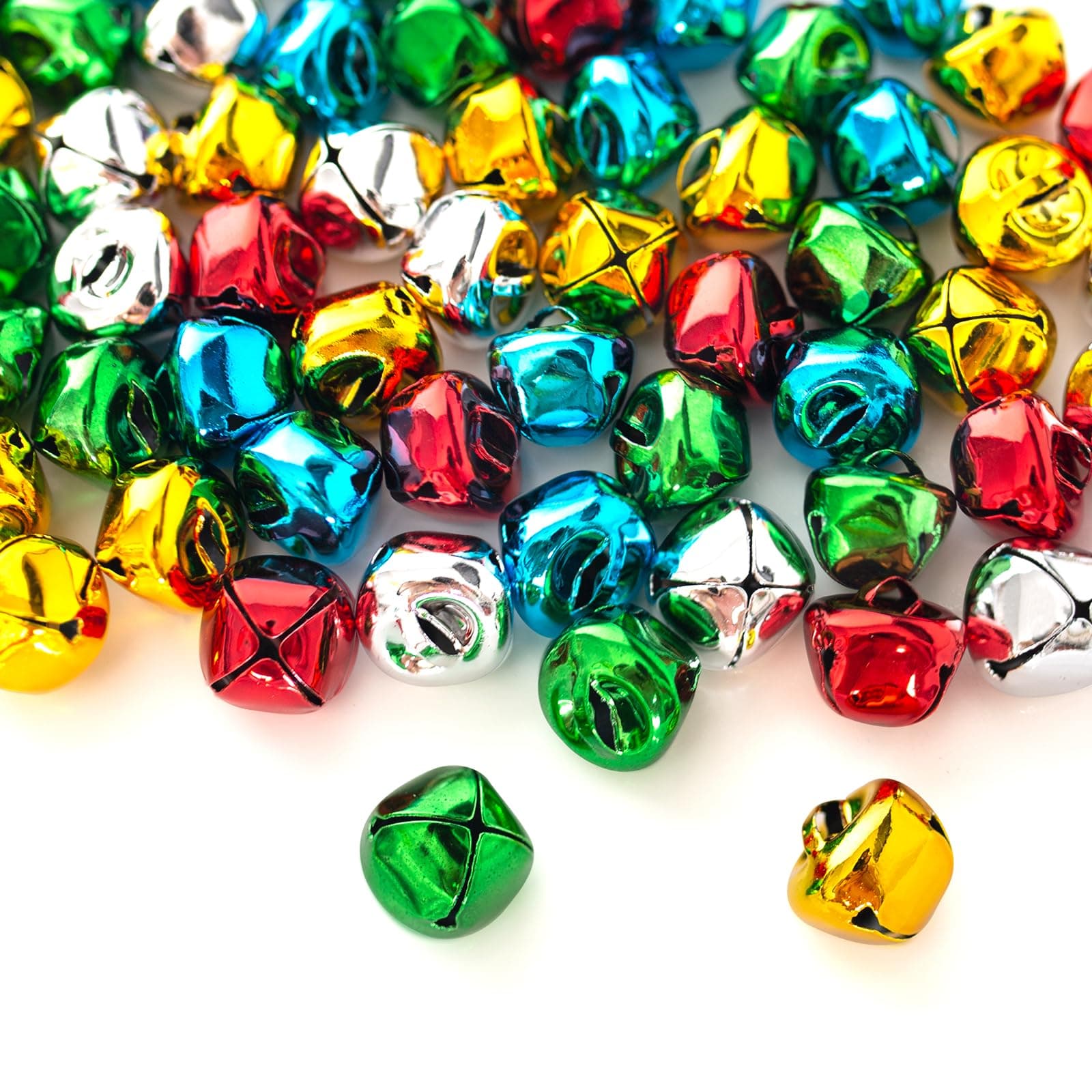 200PCS Jingle Bells,Small Bell Mini Bells Bulk with 25M Red Cords for Christmas, Party & Festival Decorations and Jewelry Making, 10 mm