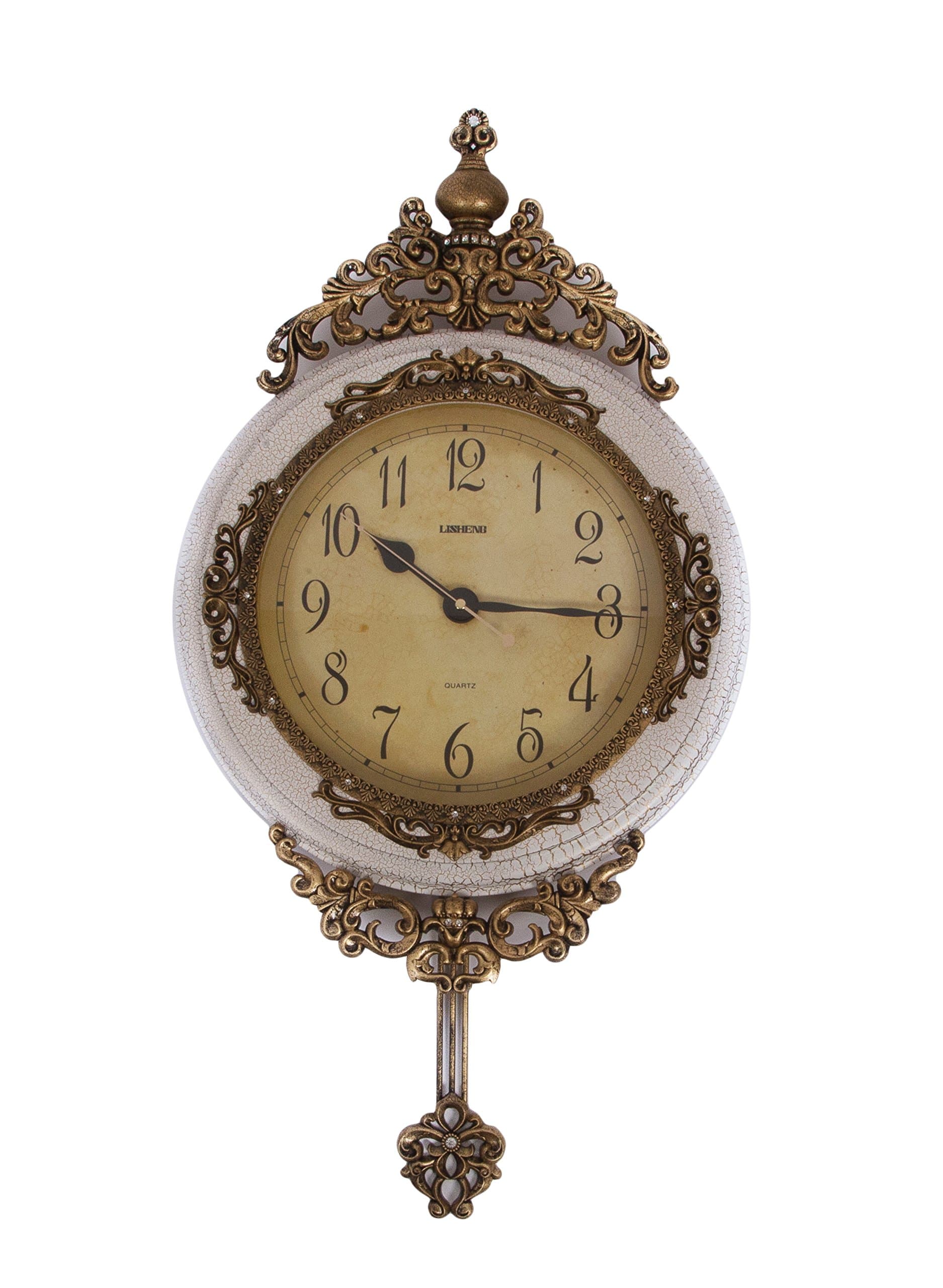 Lisheng Large Exquisite Hand Painted Cream and Gold Pendulum Wall Clock 38 x 6.5 x 75 cm.Silent Movement - No Ticking noises