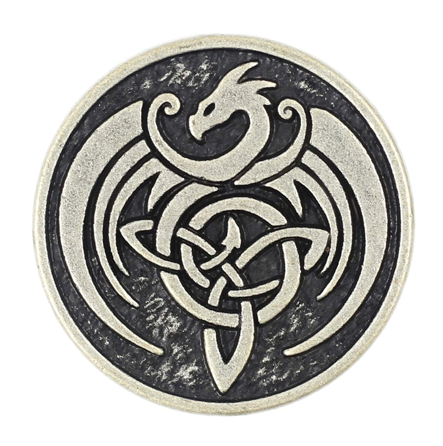 Bezelry 8 Pieces Celtic Dragon Metal Shank Buttons. 25mm (1 inch) (Antique Silver)