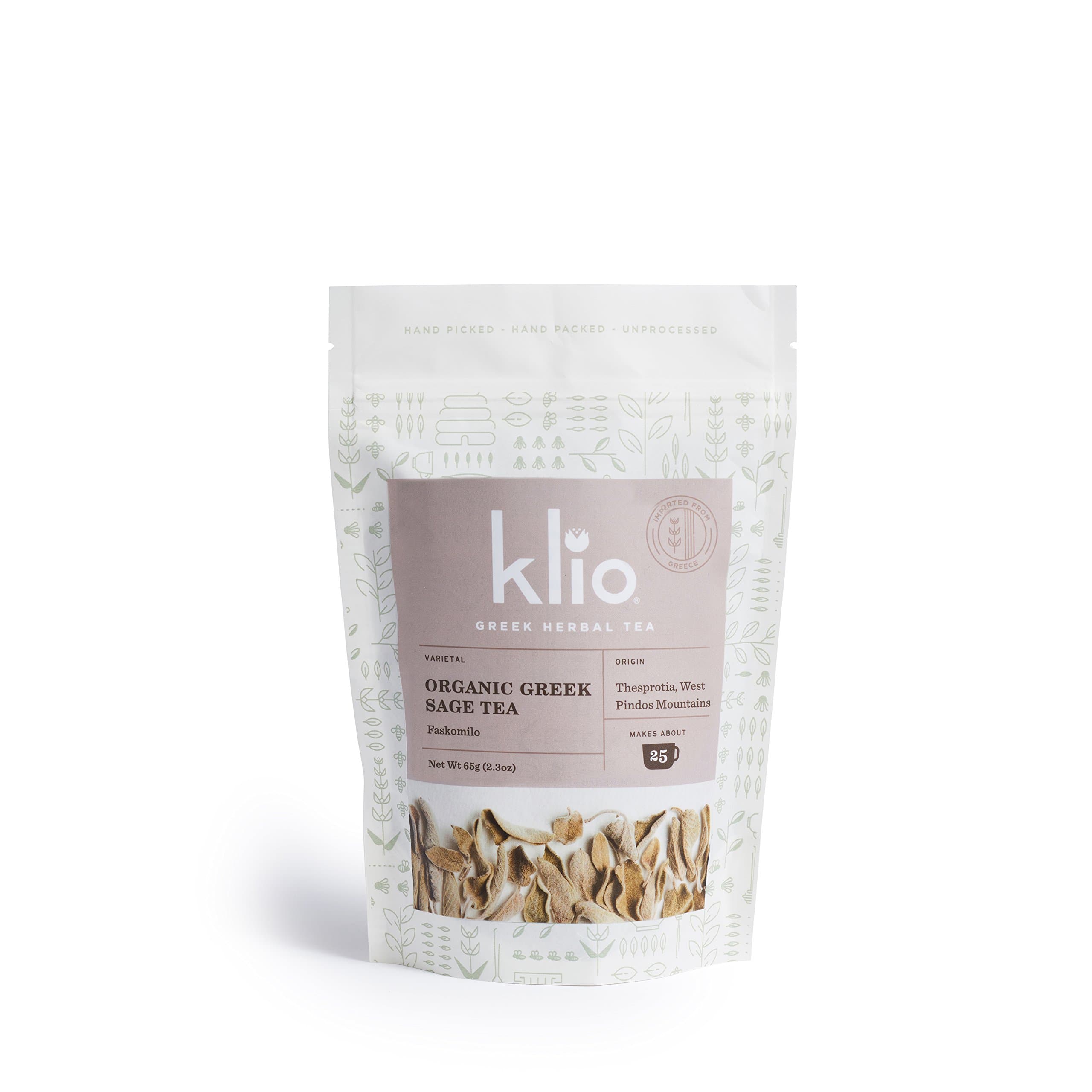 Klio Organic Greek Sage Tea. Thesprotia, West Pindos Mtns. High Polyphenol and Antioxidant Levels - Lab Tested. Makes 25 Servings.