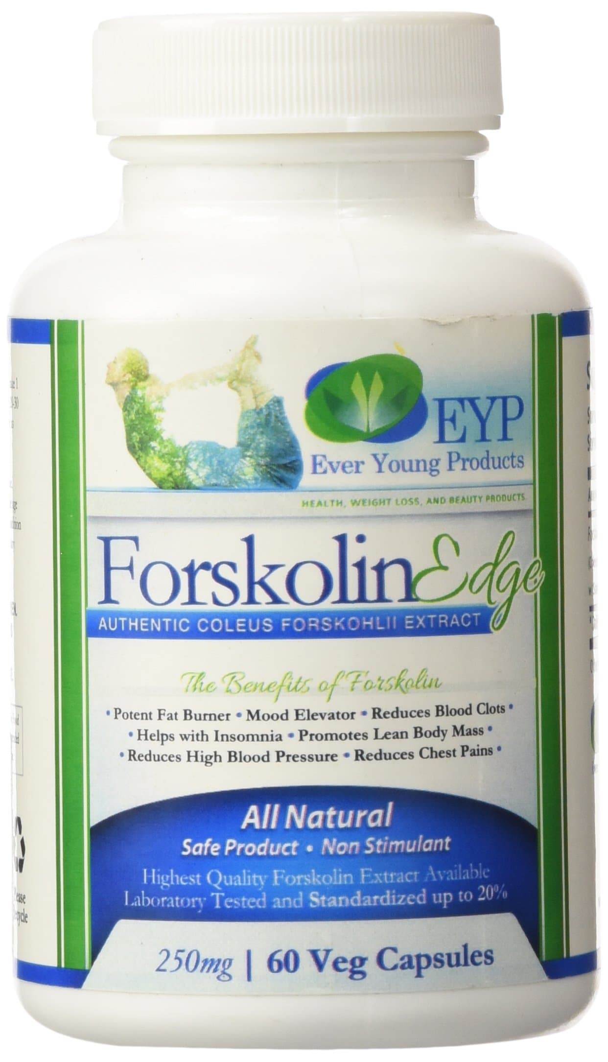 FORSKOLIN EDGE. NATURAL APPETITE SUPPRESSANT and WEIGHT LOSS SUPPLEMENT. 100% Pure Coleus Forskohlii Root 250mg, Promotes Lean Body Mass, Belly Fat Burner, Weight Loss, and Increased Metabolism.