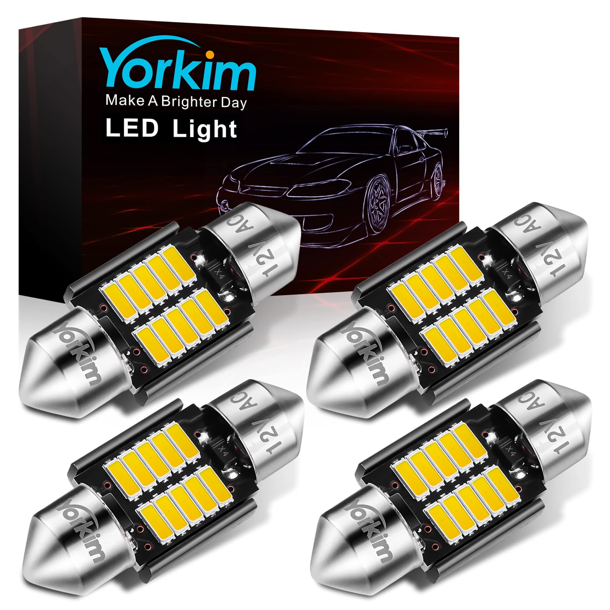 Yorkim Festoon LED Reading License White Light, 31mm 4014 10-SMD CANBUS,No Error,No Polarity (Pack of 4)