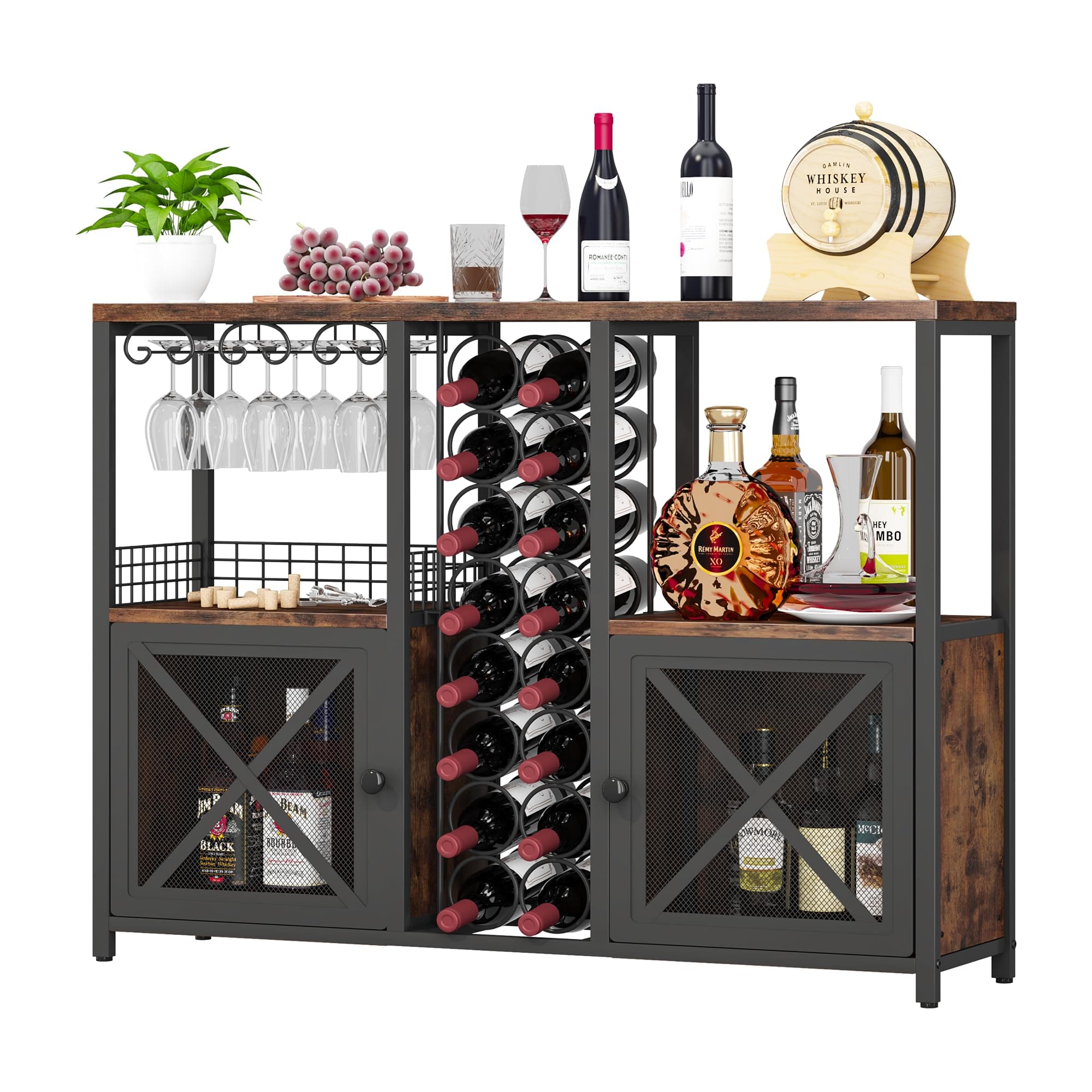 Homeiju Mini Bars for Home, Wooden Coffee Bar Cabinet, Modern Liquor Cabinet for Liquor and Glasses, Farmhouse Buffet Wine Cabinet with Storage Sideboard for Home Kitchen Dining Room