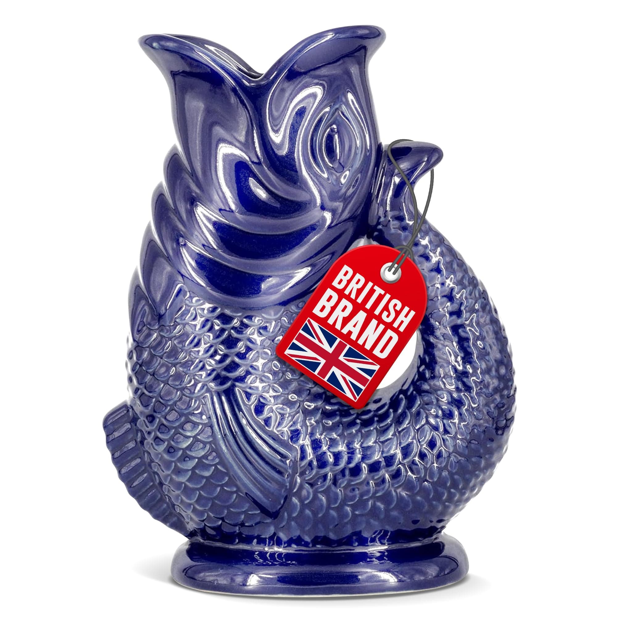 Gurgle Glug Jug The Bubble Jug® Dark Cobalt Blue 50 fl oz 1.5L Litre Extra Large Pitcher - Fish Shaped Jug - Decorative Ceramic Glugging Cocktail, Water and Gin Vase and Gurgling Carafe Pot