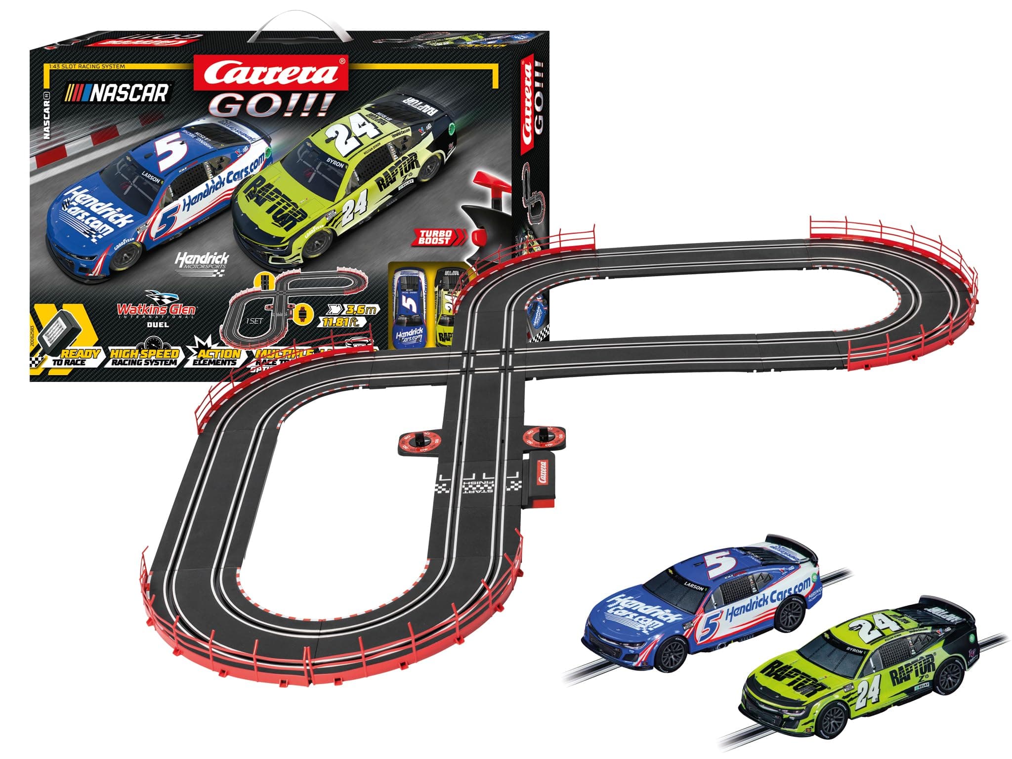 Carrera GO Electric Powered Slot Car Racing Kids Toy Race Track Set 1:43 Scale, NASCAR Watkins Glen Duel ASIN