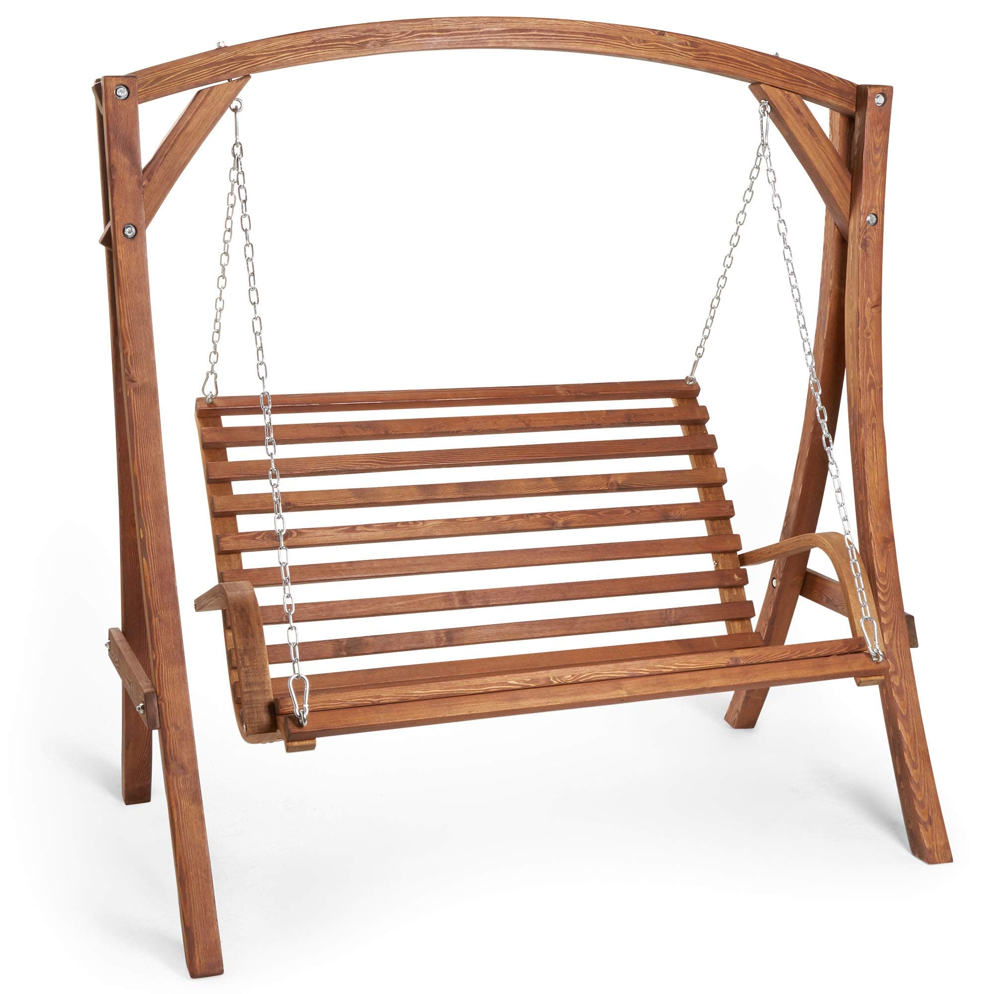 VonHaus Wooden Swing Seat – 2 Person Swing Chair - Swinging 2 Seater Loveseat - Slatted Design, Larch Wood Hanging Garden Bench with Armrests - Natural Swing Set for Patio, Terrace, Balcony & Outdoor