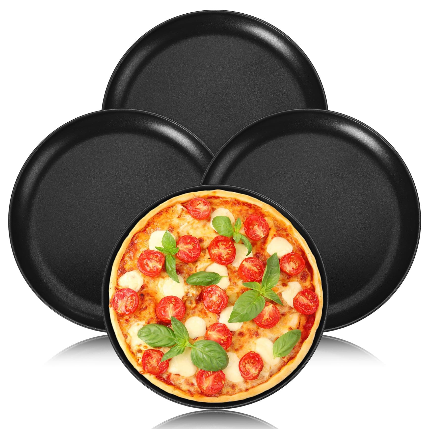 Pizza Tray, Set of 4, Diameter 26 cm, Round Pizza Mould for Baking and Serving, Stainless Steel Pizza Baking Tray with Non-Stick Coating, Non-Toxic & Healthy, Durable and Easy to Clean