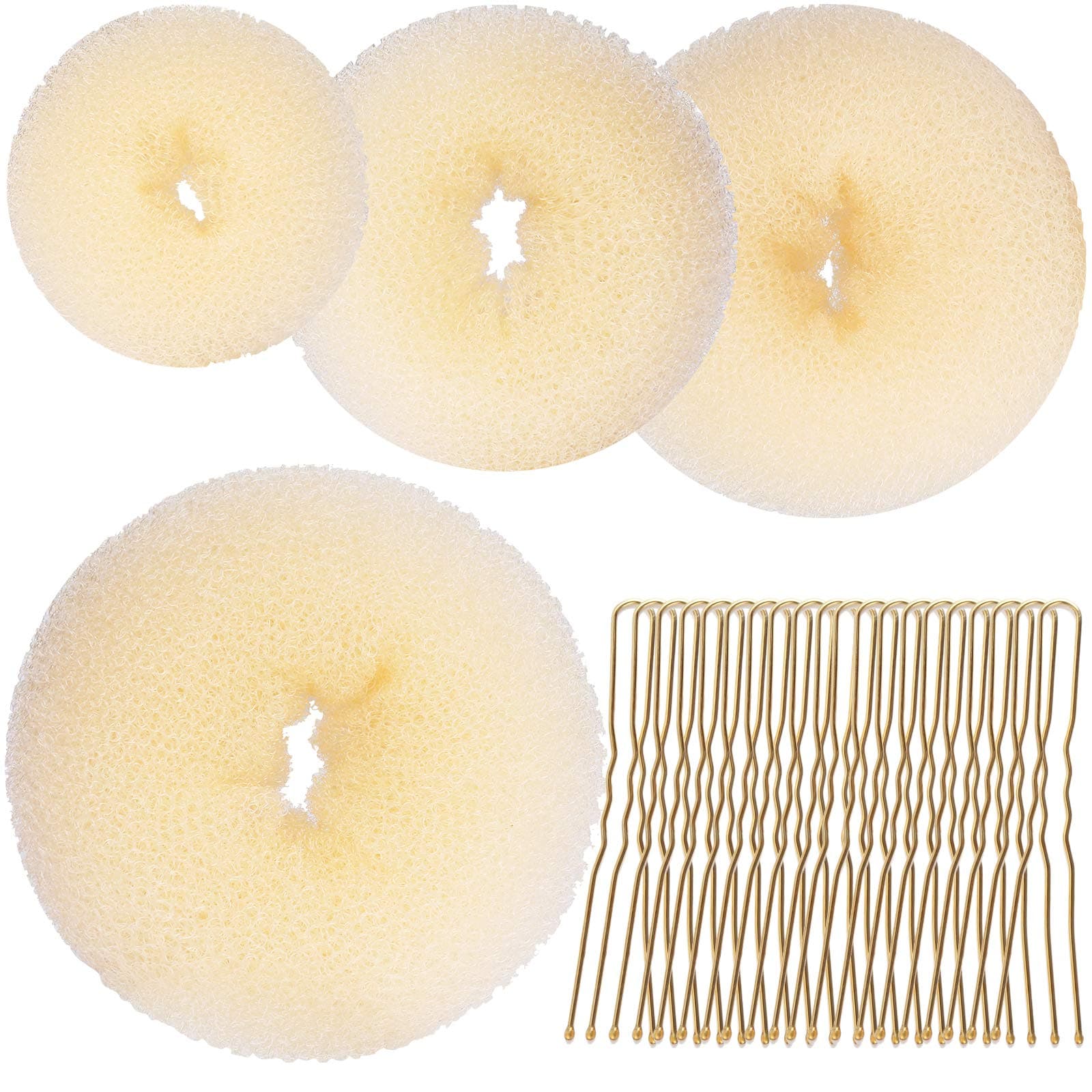 Teenitor 4 Pcs Hair Donut Hair Bun Maker(Extra-large, Large, Medium, Small) with Hair Pins 20 Pcs, Blonde