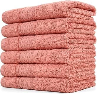 Cleanbear Ultra Soft Washcloths 6 Pack Cotton Face Cloths Wash Cloths Set - Large Bathroom WashCloth 13 x 13 Inches (Coral)
