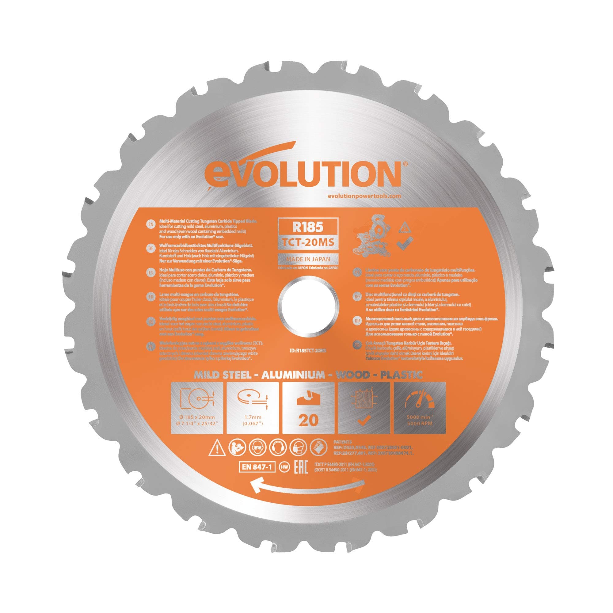 Power Tools R185TCT-20MS 185 mm Multi Material Mitre Saw Blade - Carbide Tipped Blade Cuts Wood, Metal and Plastic