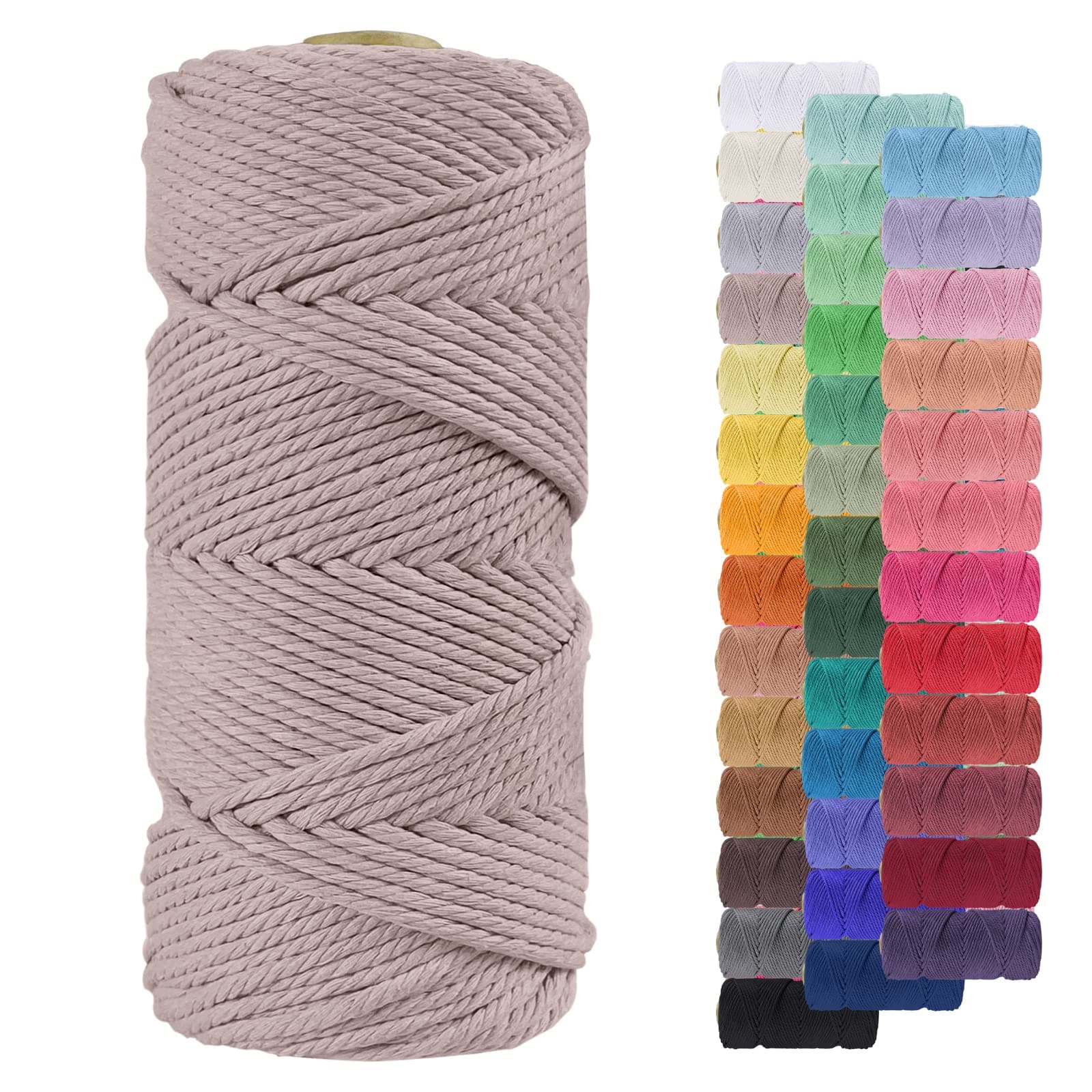 4mm Macrame Cord 109 Yards Natural Cotton Cord Twine Macrame String for Crafts, Thick Colored Macrame Rope Yarn for DIY Wall Hangers, Plant Holders, Knitting, Wedding Décor (Hemp Gray)