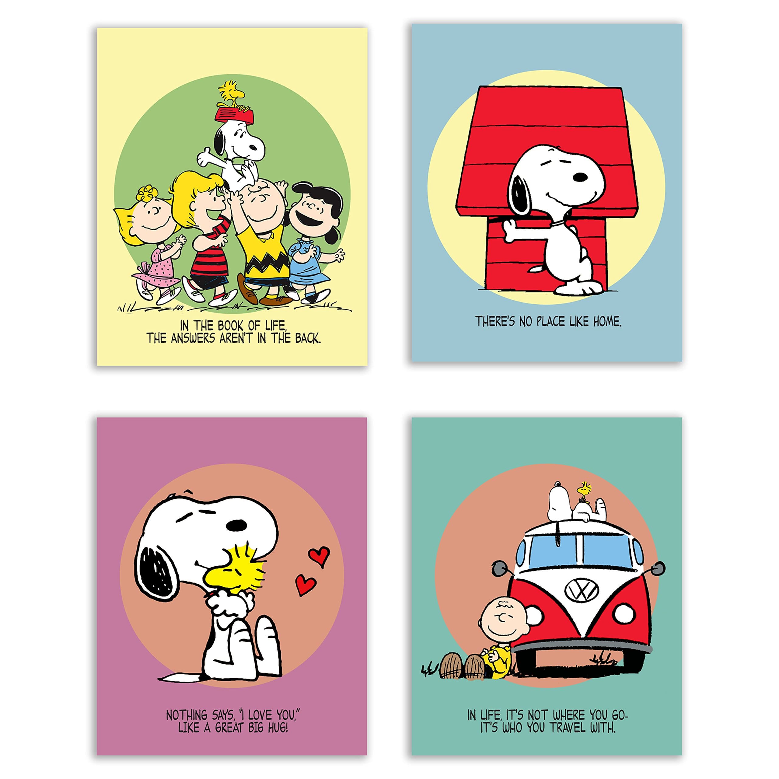 Summit Designs Charlie Brown and Snoopy Bedroom Nursery Wall Art Prints - Set of 4 (8x10) Poster Photos - Peanuts and Quotes Decor