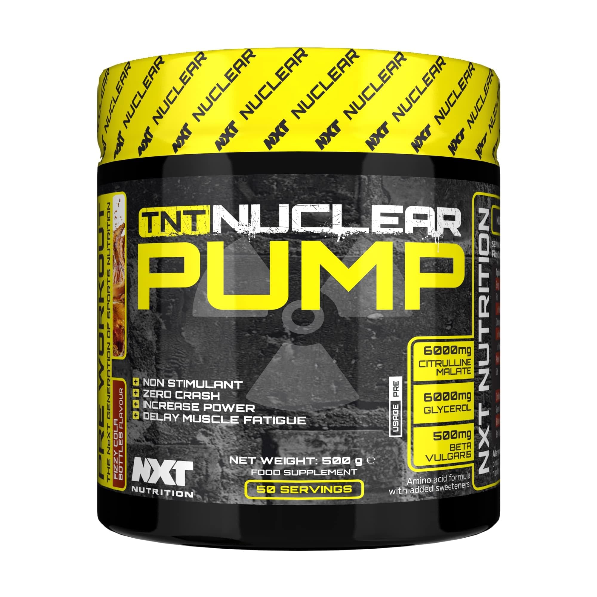 NXT TNT Nuclear Pump - 500g | Non Stimulant Pre-Workout | Decrease Fatigue | Increase Strength - All Flavours (Fizzy Cola Bottles)