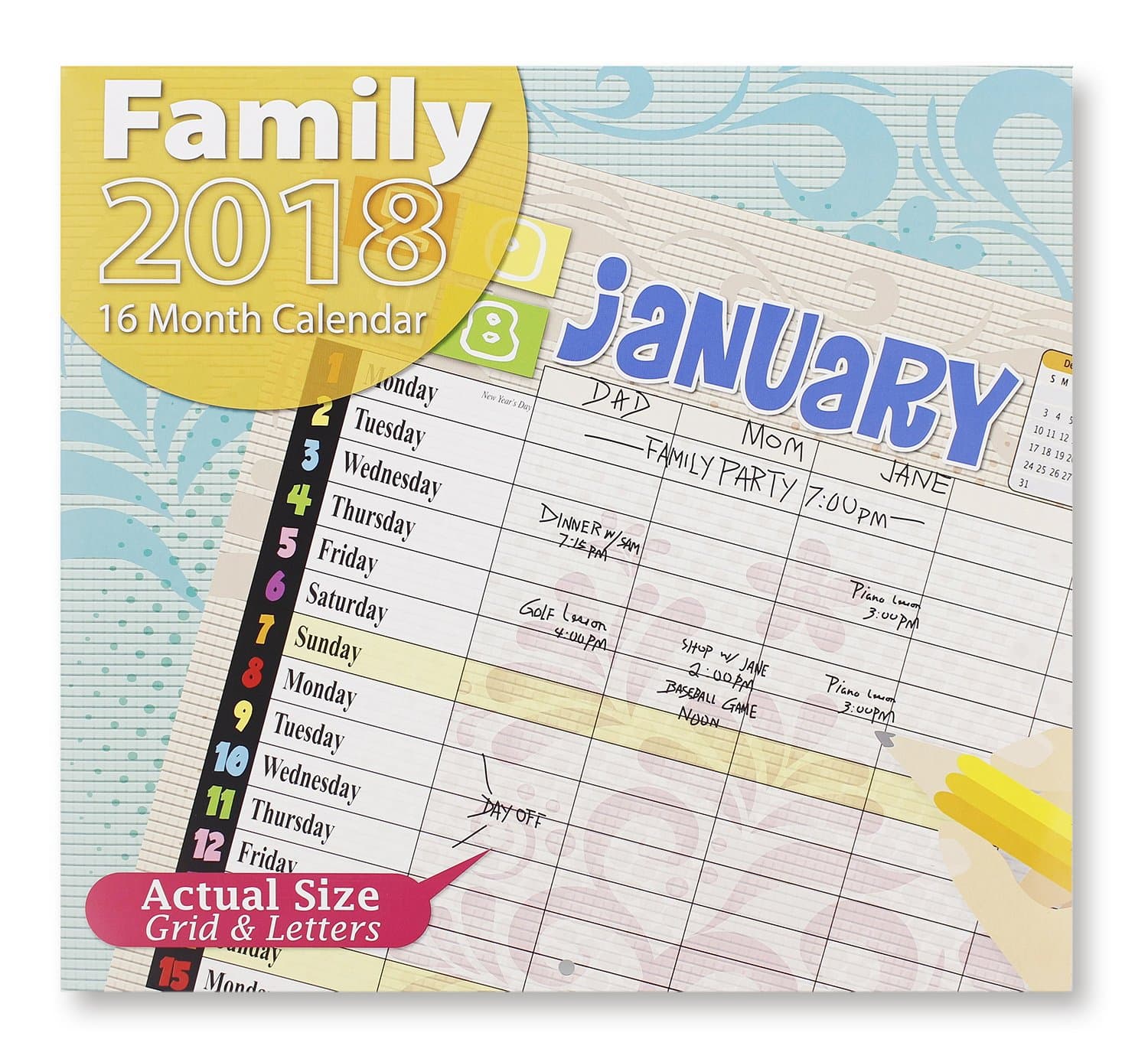 Family Wall Calendar for Appointments 16 Month 2018 - 11x12 inches - 240 Reminder Stickers
