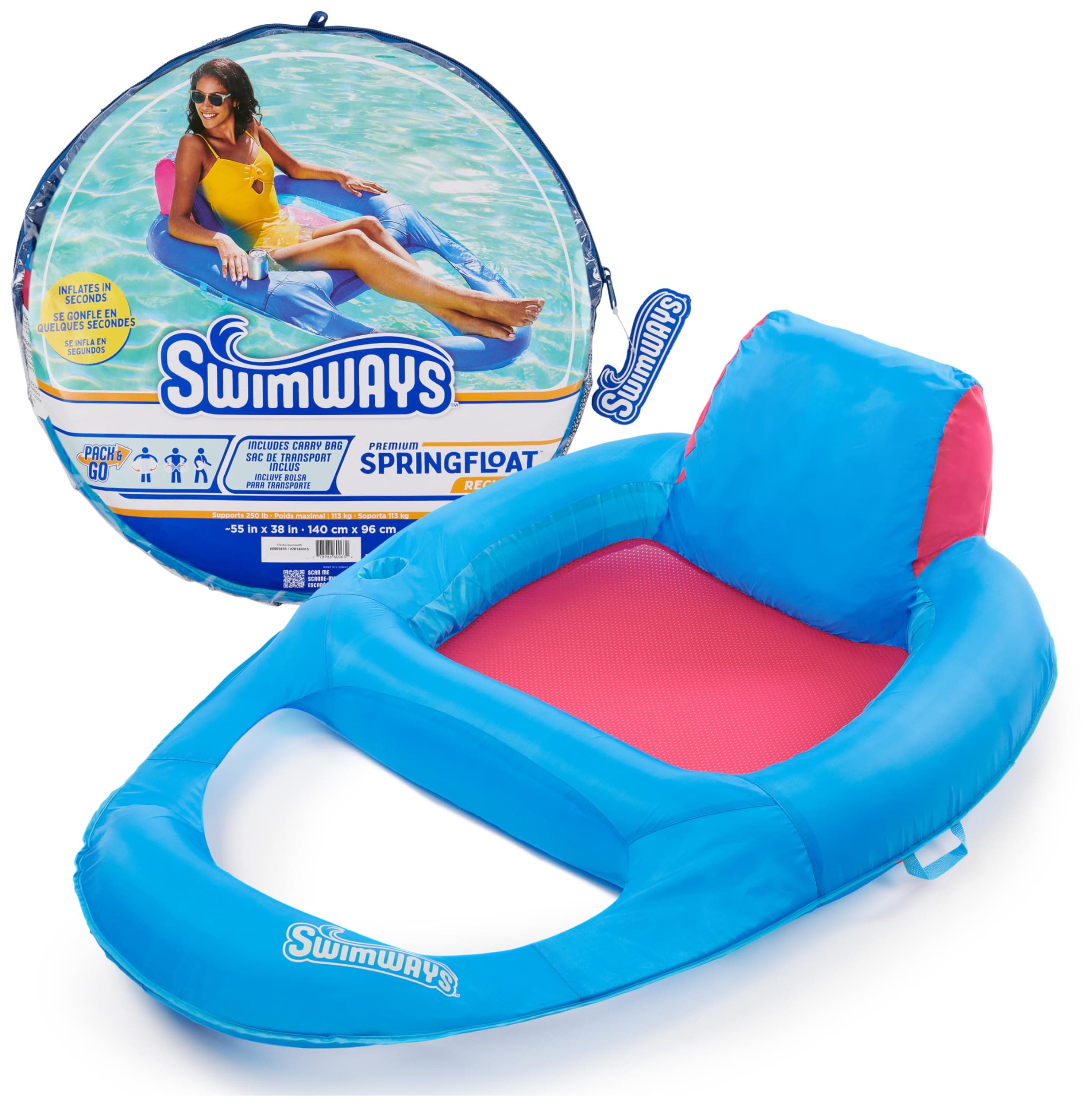 SwimWays Spring Float Premium Recliner Pool Lounger, Inflatable Pool Floats Adult with Fast Inflation for Ages 15 & Up
