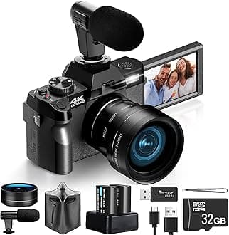 4K Digital Camera for Photography 48MP/60FPS Video Vlogging Camera for YouTube with 3" 180° Flip Screen WiFi, 16X Digital Zoom Cameras with 32GB Micro Card Wide-Angle & Macro Lens (Black)