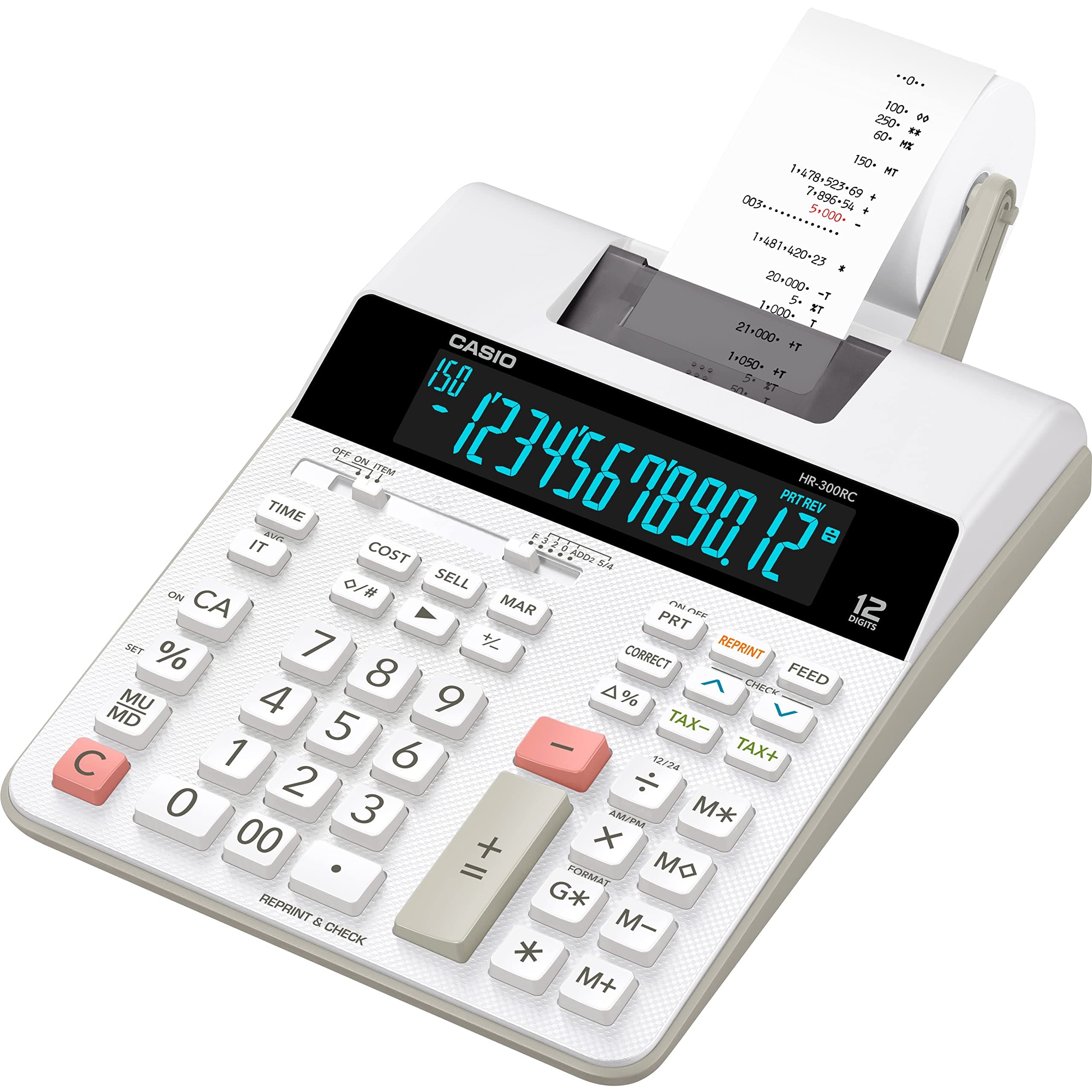 Casio HR-300RC – Printing Calculator with Backlit LCD Display | Cost/Sell/Margin, Tax & Time Functions | Re-Print & 150-Step Check | Ideal for Personal, Business & Office Use
