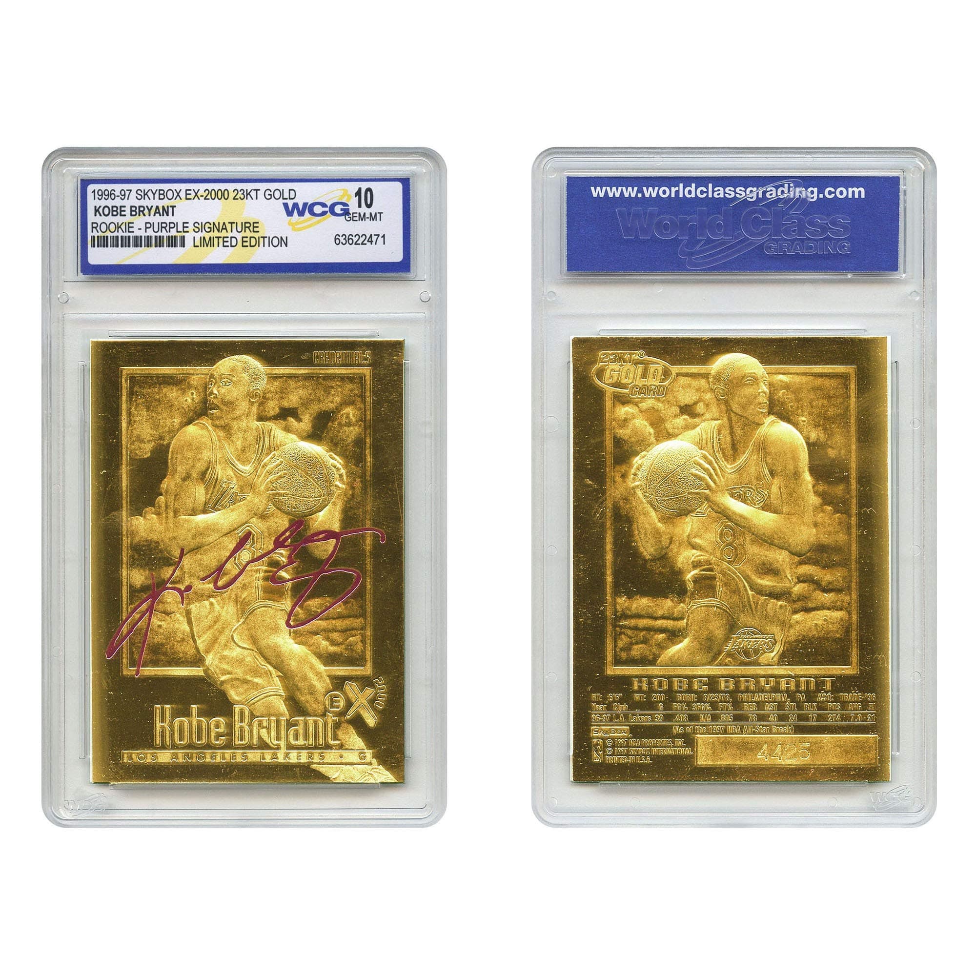 KOBE BRYANT 1996-97 Skybox EX-2000 Rookie 23KT Gold Card GEM MINT 10 Purple SS