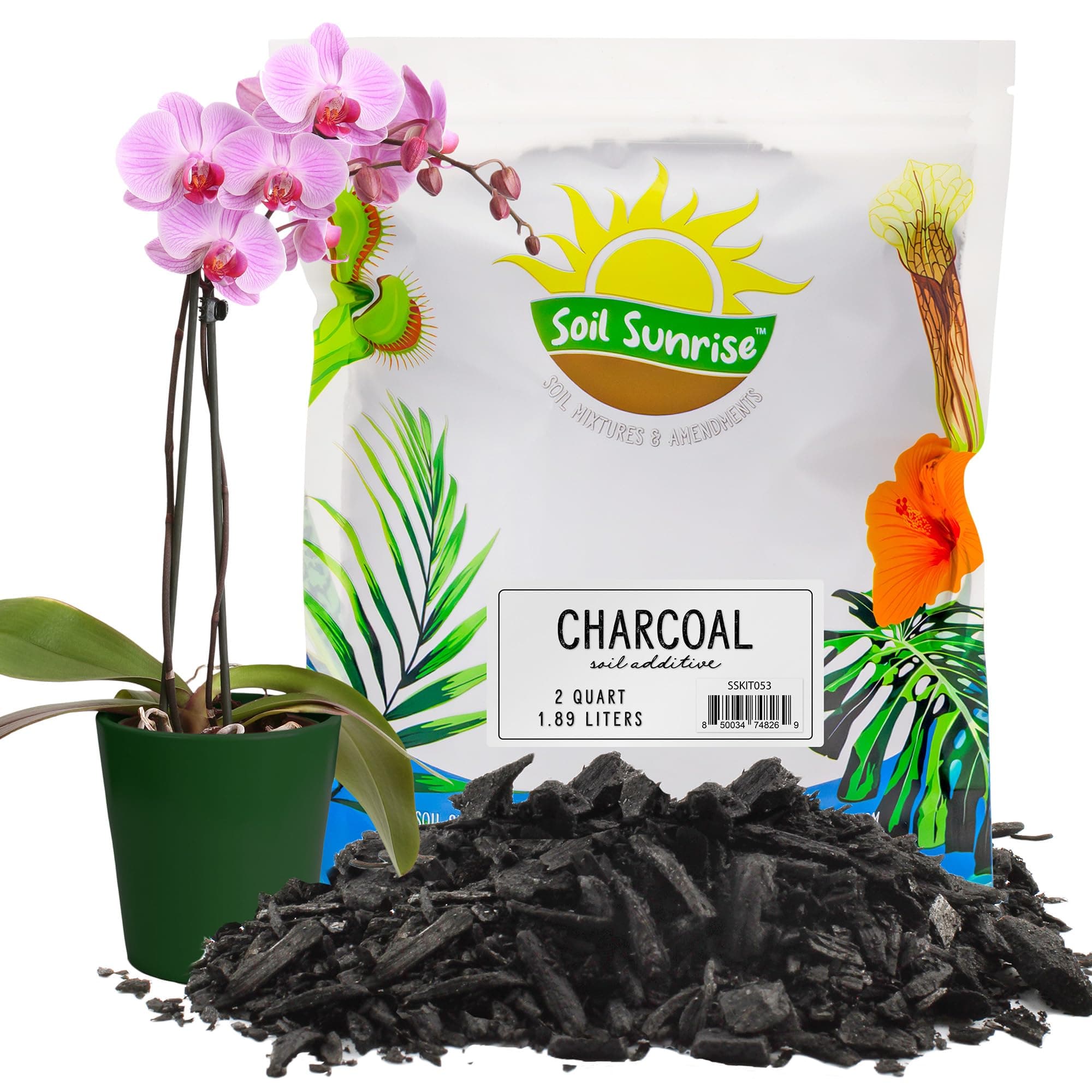Soil Sunrise Horticultural Charcoal for Indoor Plants (2 Quarts), Hardwood Amendment, Orchids, Terrariums, and Gardening