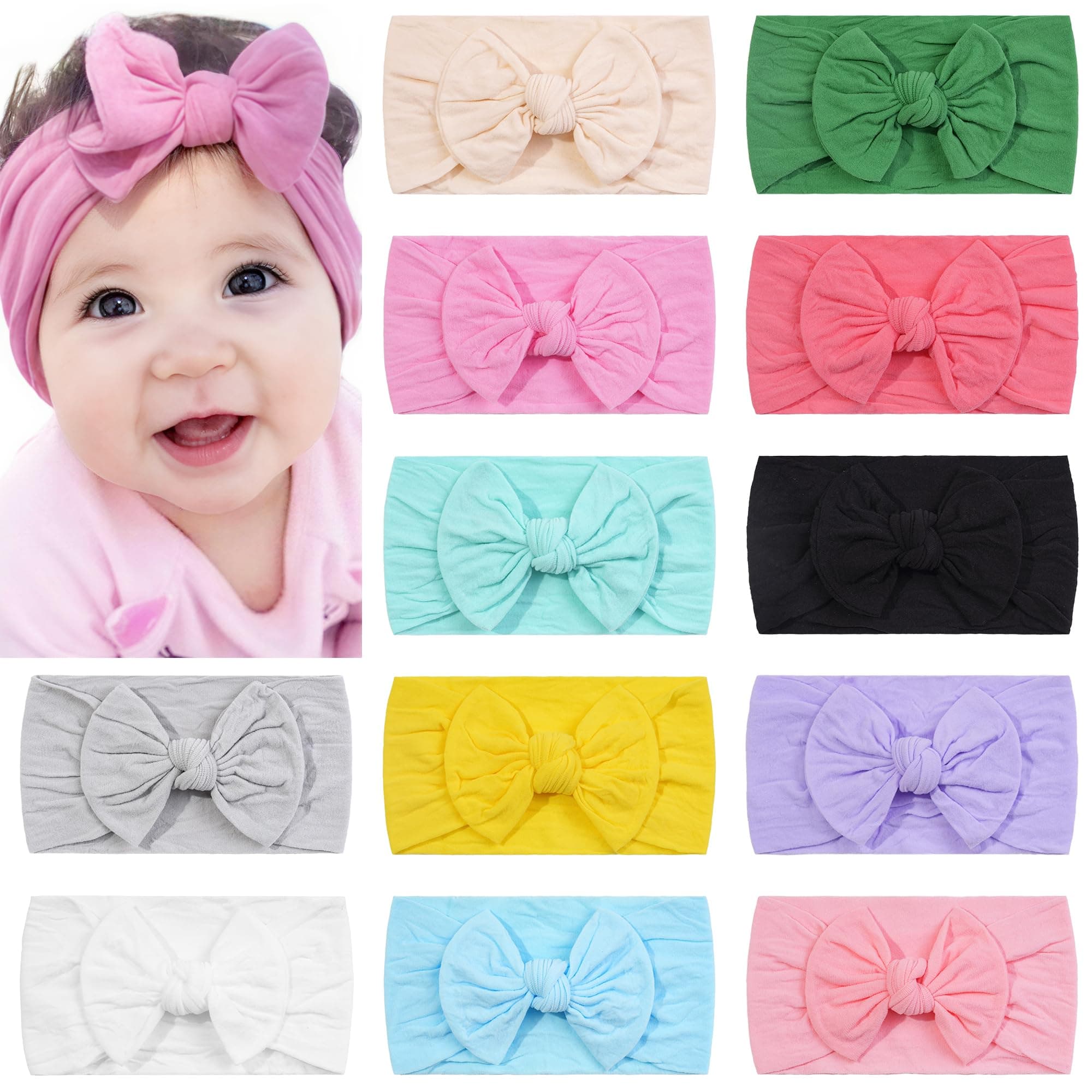 CÉLLOT Super Stretchy Soft Knot Headbands with Hair Bows Head Wrap Hair Accessories For Newborn Baby Girls Infant Toddlers Kids