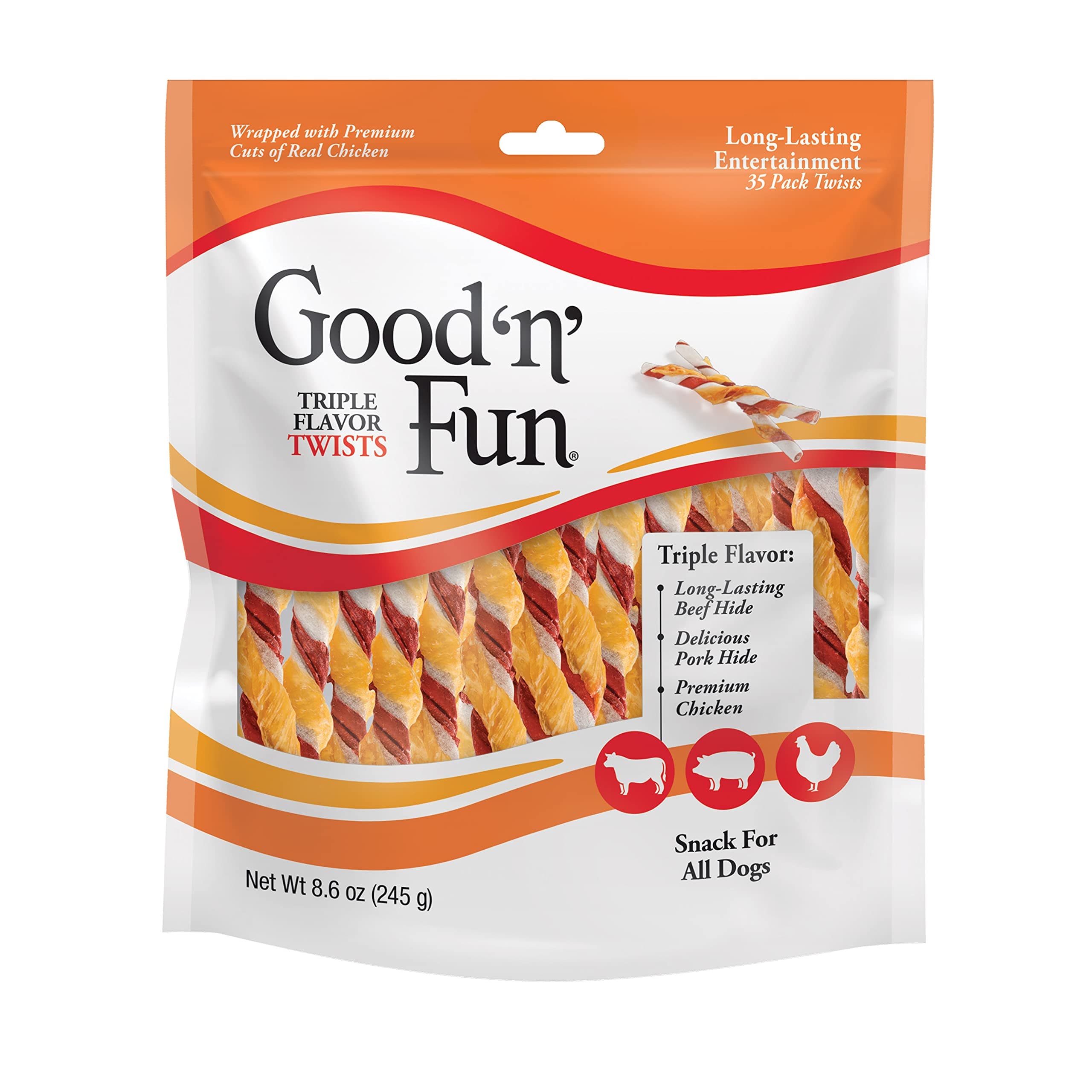 Good'N'Fun Triple Flavored Rawhide Twists For Dogs, 35 Count