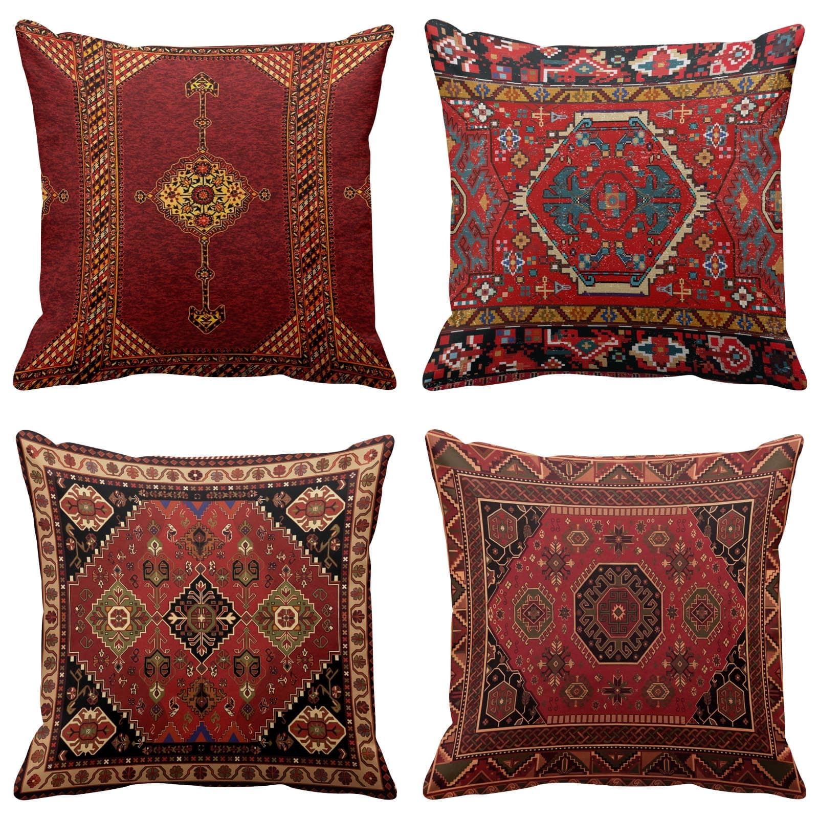Britimes Throw Pillow Covers Geometric Kilim Moroccan Home Decor Set of 4 Oriental Ikat Pillow Cases Living Room Decorative 16 x 16 Inches Cushion Couch Sofa Pillowcases Colorful Red Tribal