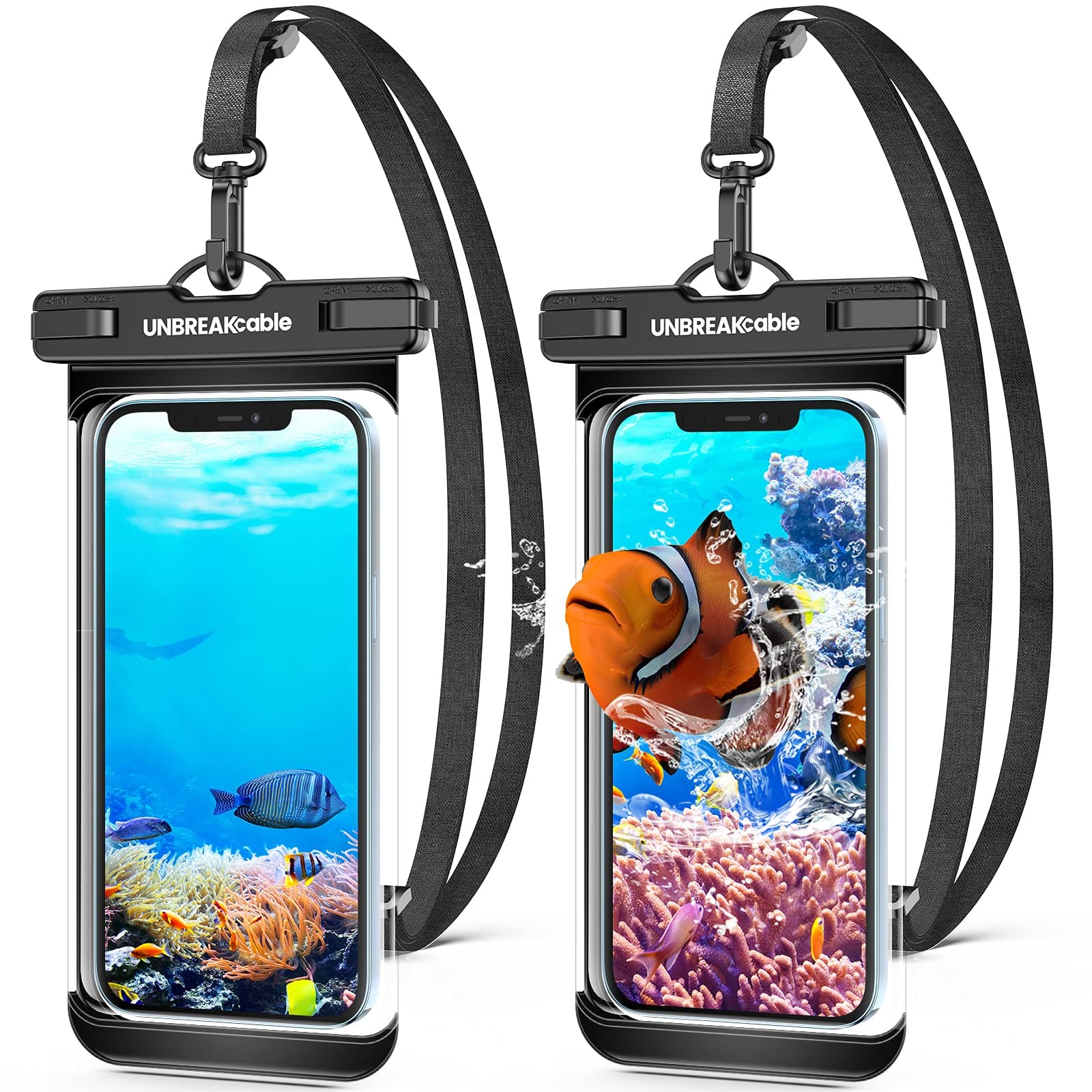 UNBREAKcable Waterproof Phone Case, 2-Pack IPX8 Universal Waterproof Phone Pouch Dry Bag for iPhone 17 16 15 14 13 12 11 Pro Max XR SE 2022 Samsung S25 S24 S23 S22 Ultra Huawei P70 Mate 70 up to 7"