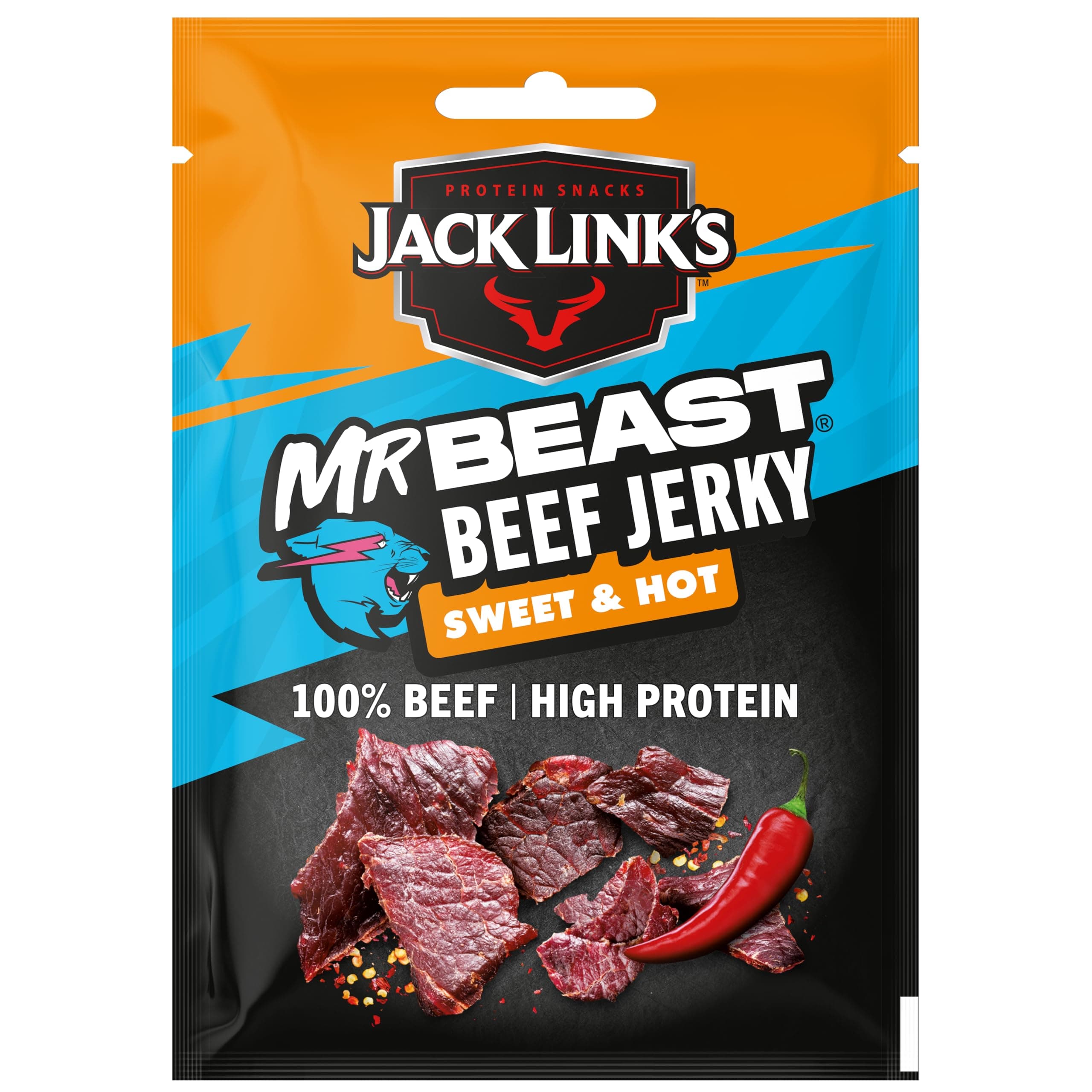 Jack Link's Beef Jerky, Sweet & Hot Flavour, Multipack of 12 x 40g Bags, High Protein Meat Snack, Sweet Seasoning and Hot Spices