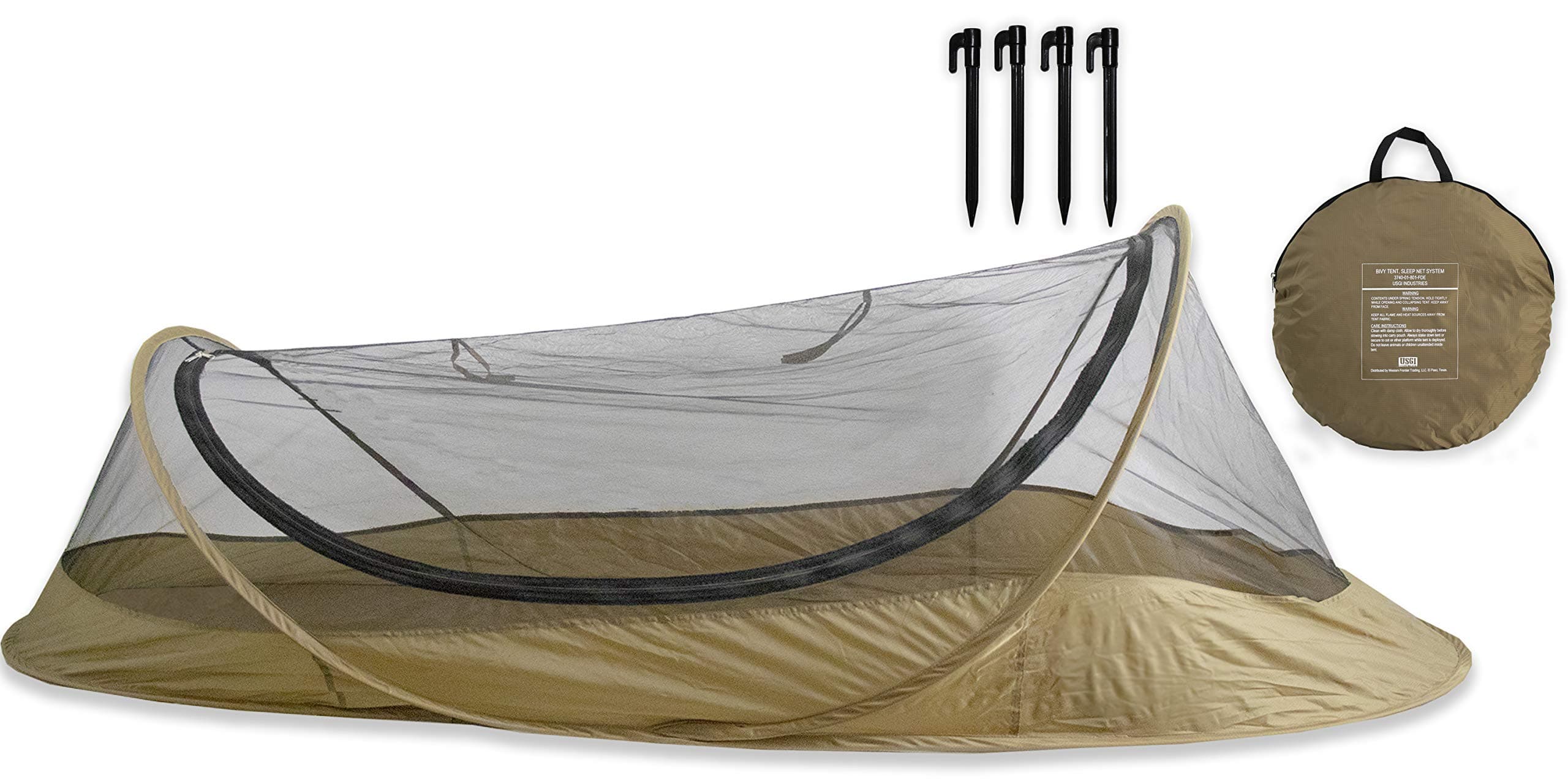 USGI Industries Bivy Tent | Lightweight Single Person Sleeping Net System for Outdoors, Camping, Survival, Hiking, Backpack | Mesh Protection