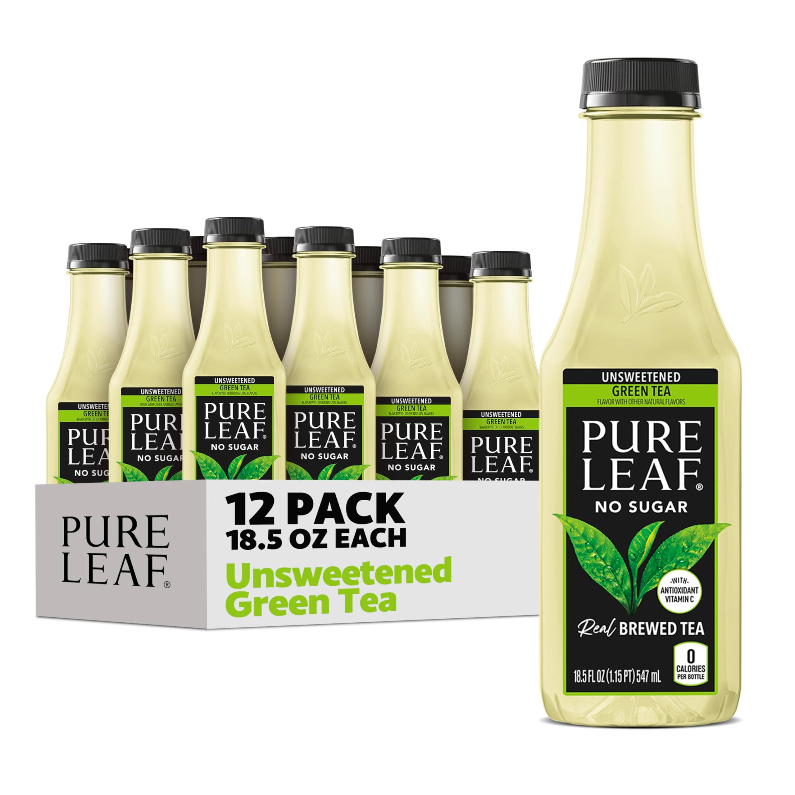 - Pure Leaf Iced Tea, Unsweetened Green Tea, 18.5 fl Oz Bottles (Pack of 12)