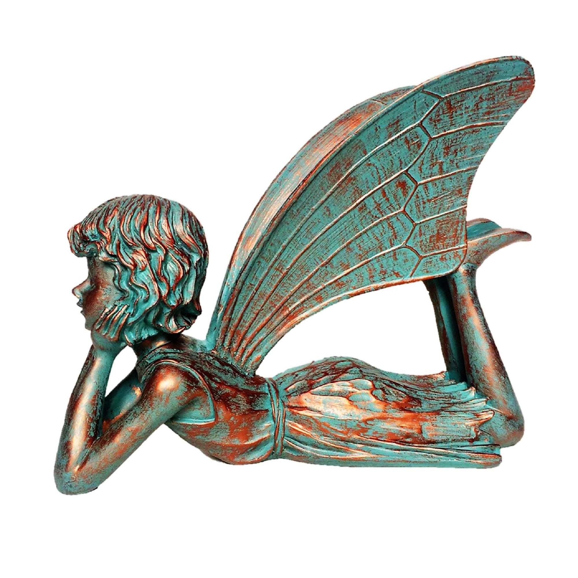 Suffolk Fairies Homestyles Dreamer Fairy 99011 Extra Large Lying Statue Bronze Patina