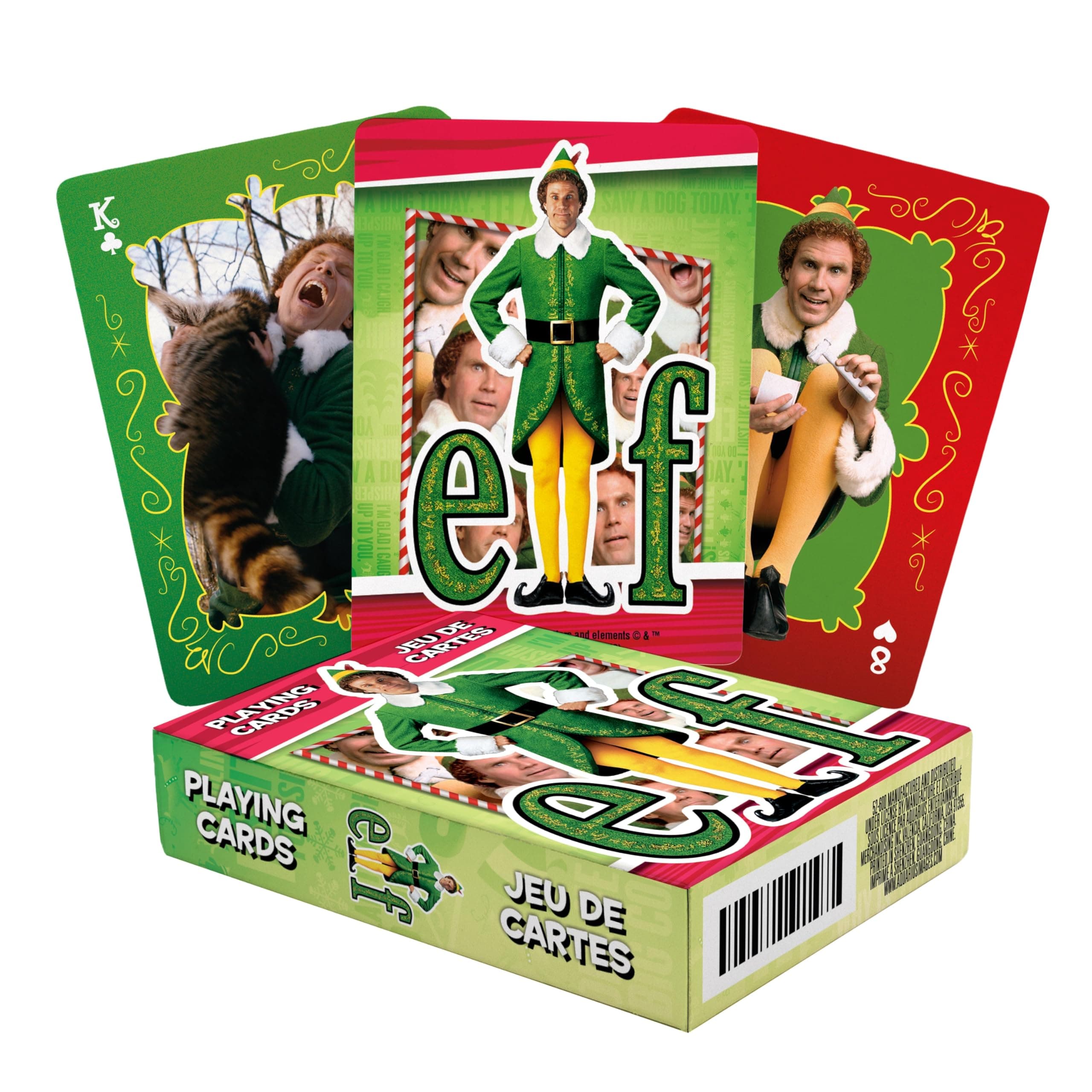 AQUARIUS ELF Playing Cards - Elf the Movie Themed Deck of Cards for Your Favorite Card Games - Officially Licensed Elf Movie Merchandise & Collectibles - Poker Size with Linen Finish