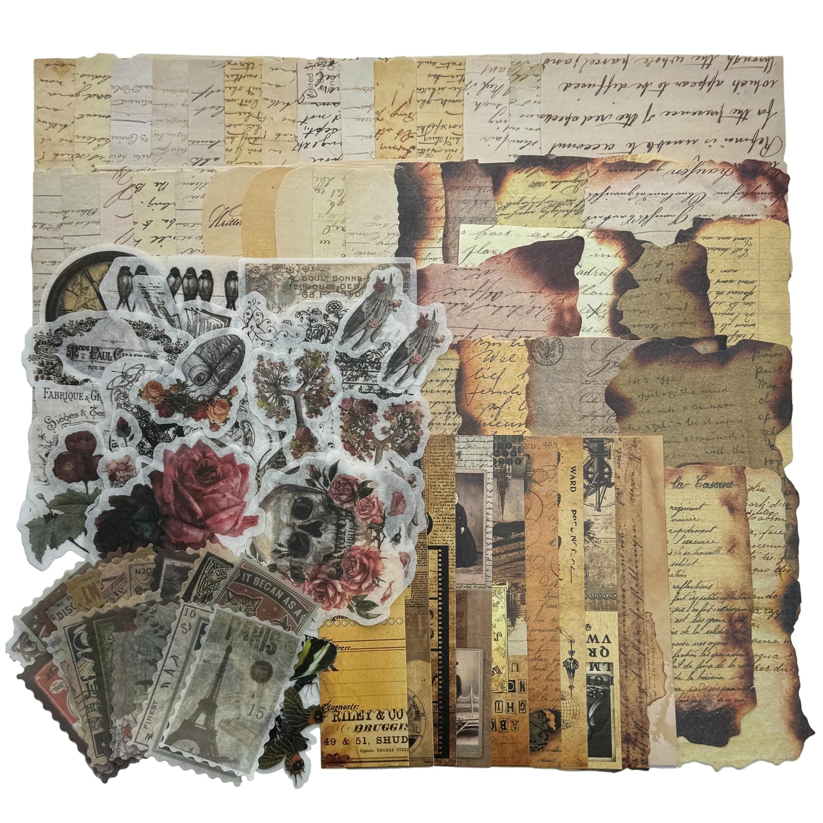 Vintage Aesthetic Scrapbook Supplies Kit with Scrapbook Paper, Stickers, Bookmarks for Scrapbooking, DIY Albums, Junk Journals, Bullet Journals, Dark Academia Aesthetic Decor (Dark2 129 Pcs)